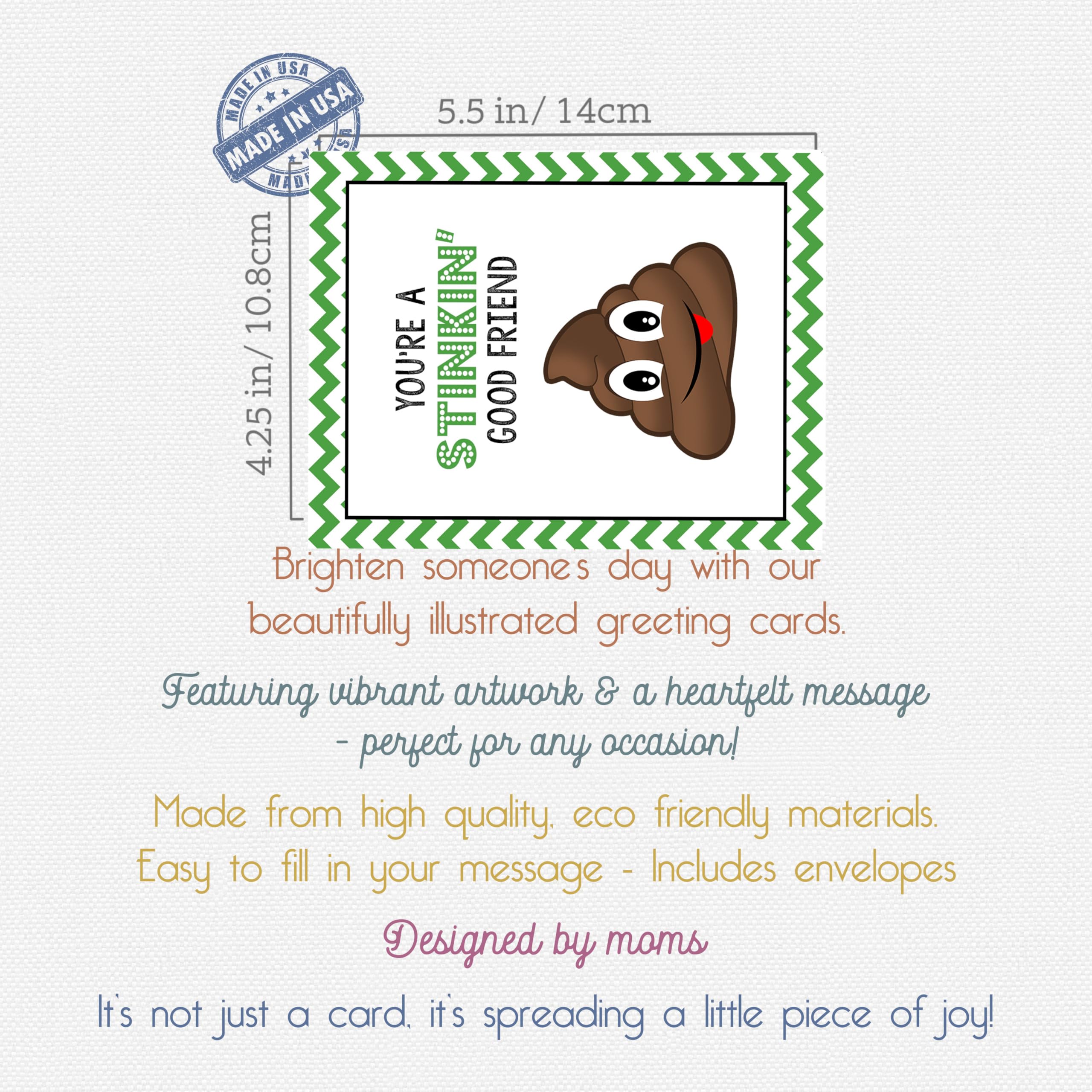 Funny Poop Emoji Greeting Cards - Blank Note Card Set of 5