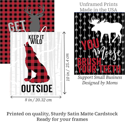 Get Buck Naked - Buffalo Plaid Red Check Themed Bathroom Wall Art Print Decor