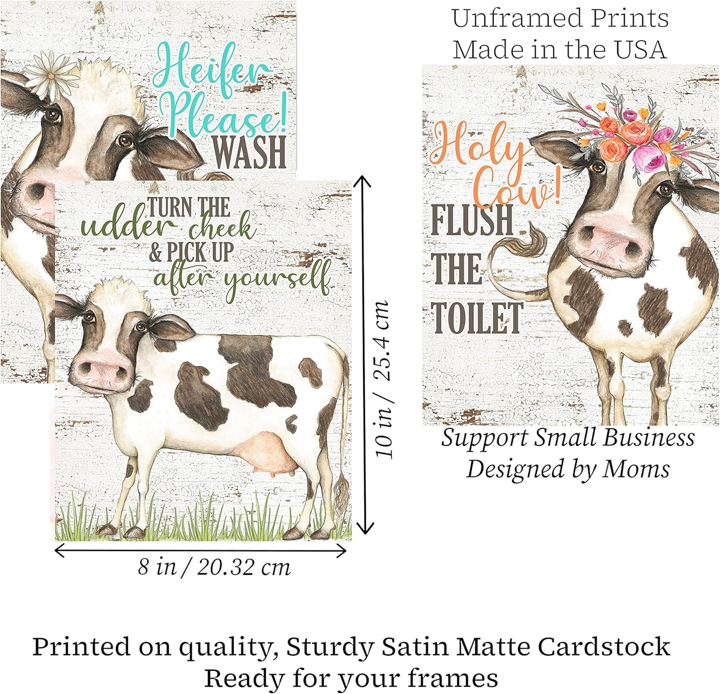 I Herd That! - Funny Farmhouse Bathroom Themed Decor Art Farm Rustic Wood Style Wall Prints Set Cow Pig Poster Signs Typography Cute Rules Toilet Paper Truck