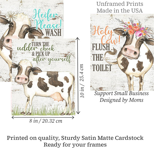 I Herd That! - Funny Farmhouse Bathroom Themed Decor Art Farm Rustic Wood Style Wall Prints Set Cow Pig Poster Signs Typography Cute Rules Toilet Paper Truck