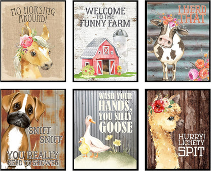 I Herd That! - Funny Farmhouse Bathroom Themed Decor Art Farm Rustic Wood Style Wall Prints Set Cow Pig Poster Signs Typography Cute Rules Toilet Paper Truck