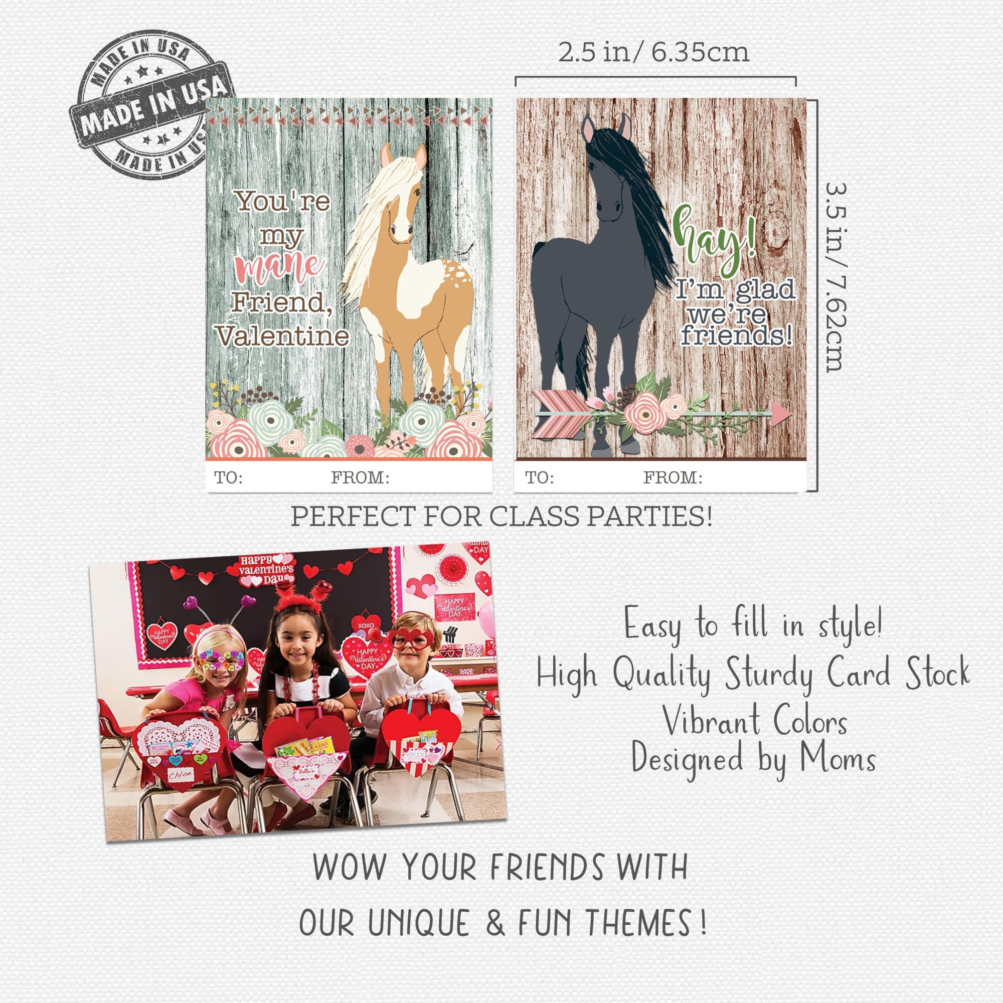 Silly Goose Gifts Beautiful Horse Pony Themed Valentine Day Classroom Sharing Cards - Ideal Valentine's Day Idea for Work School - Set of 24 You're My Mane Friend