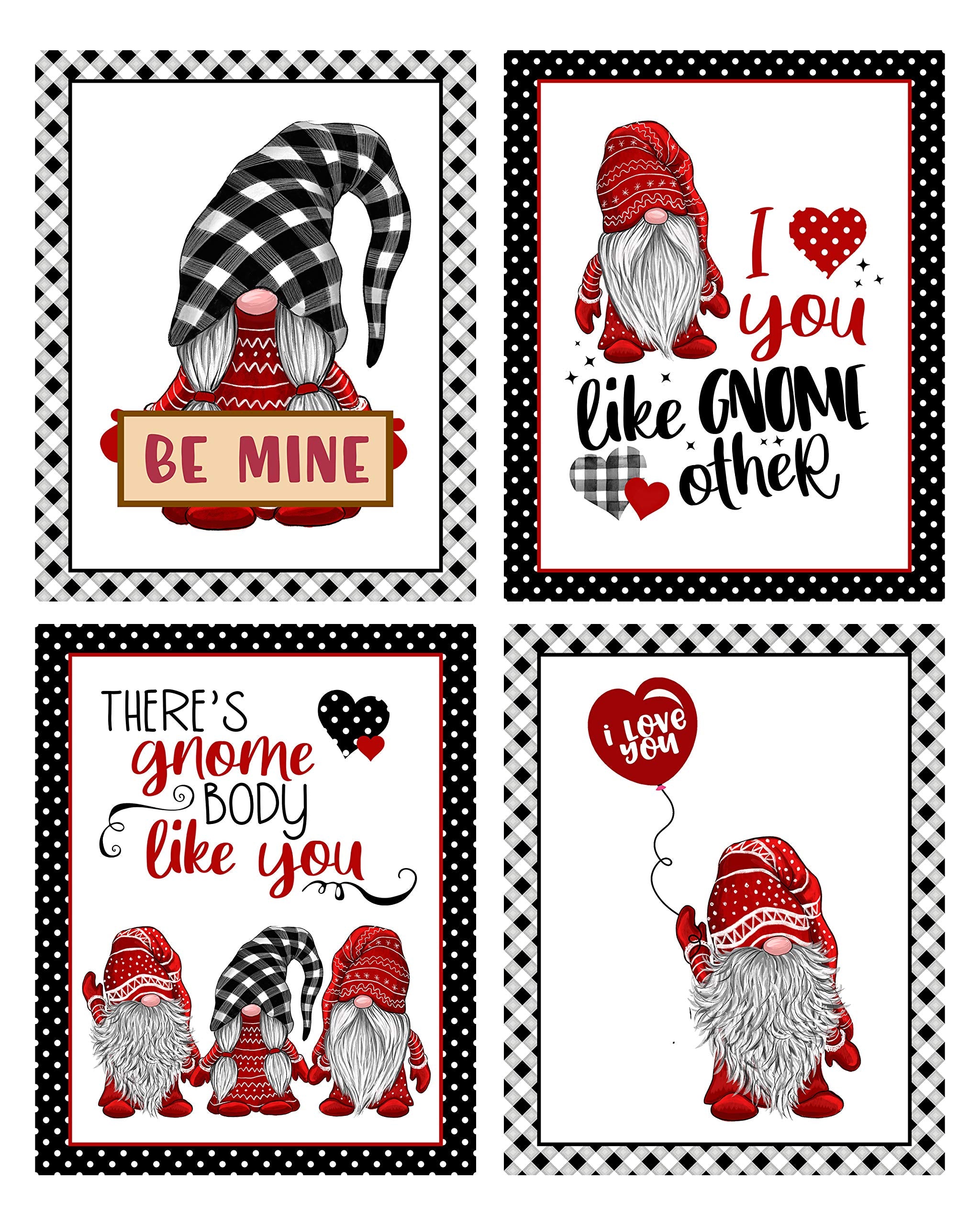 Valentine gnome wall art prints set of 4 in 8x10 size for seasonal decor