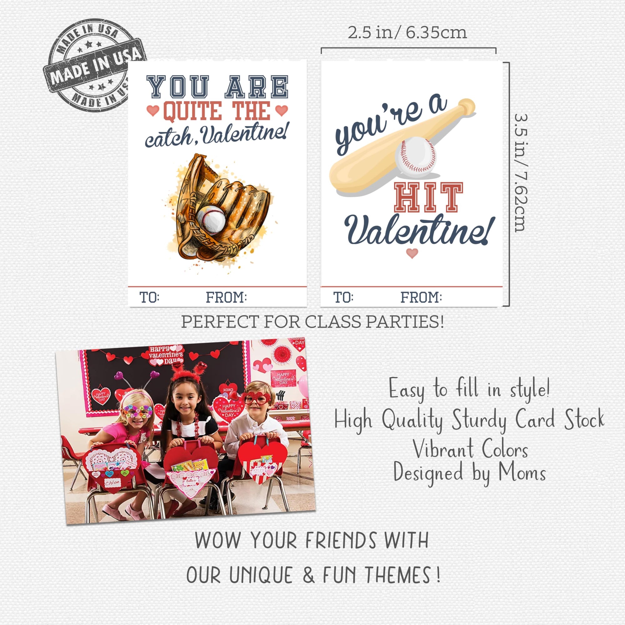 Baseball Sports Themed Valentines Day Card for Kids School Classroom Exchange