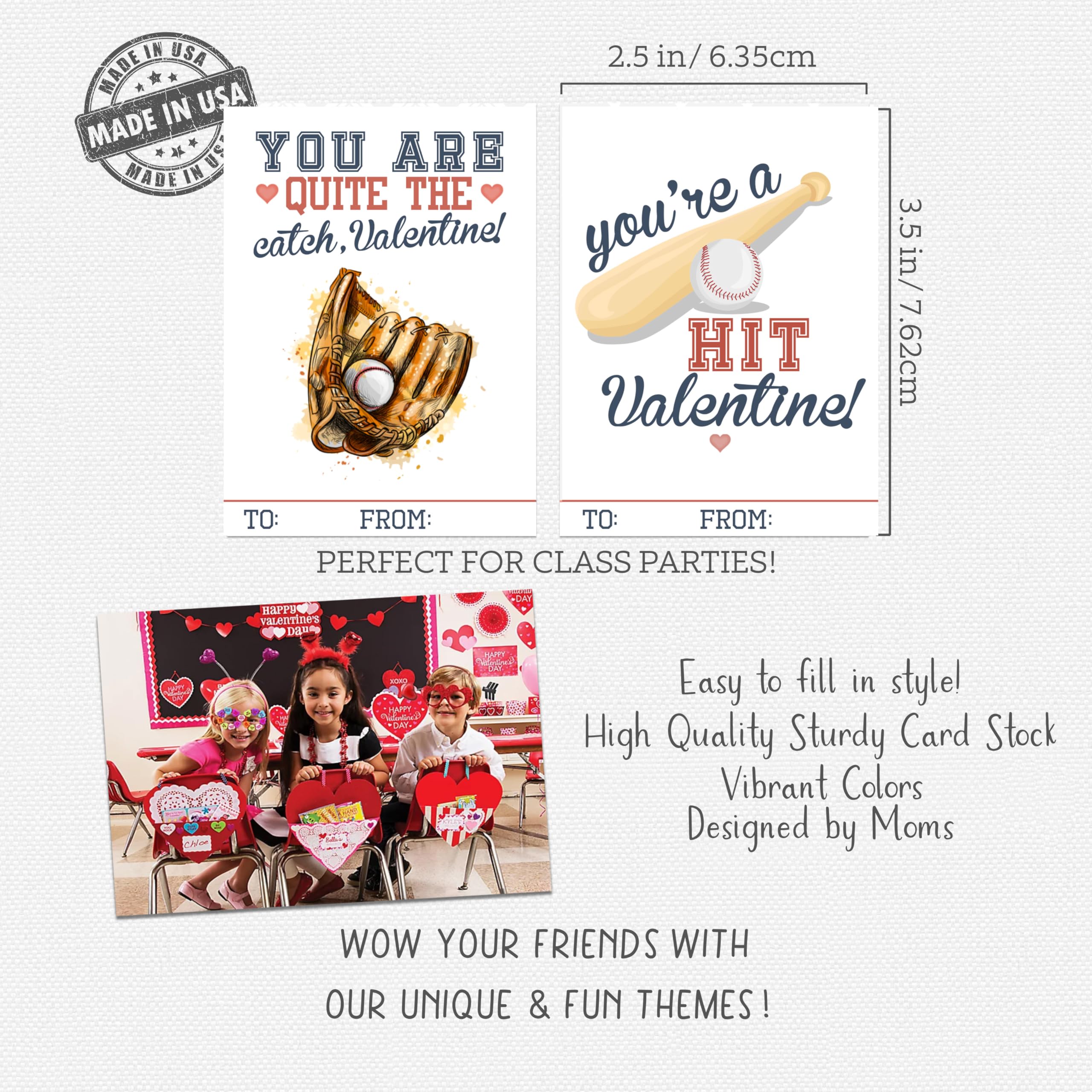 Baseball Sports Themed Valentines Day Card for Kids School Classroom Exchange
