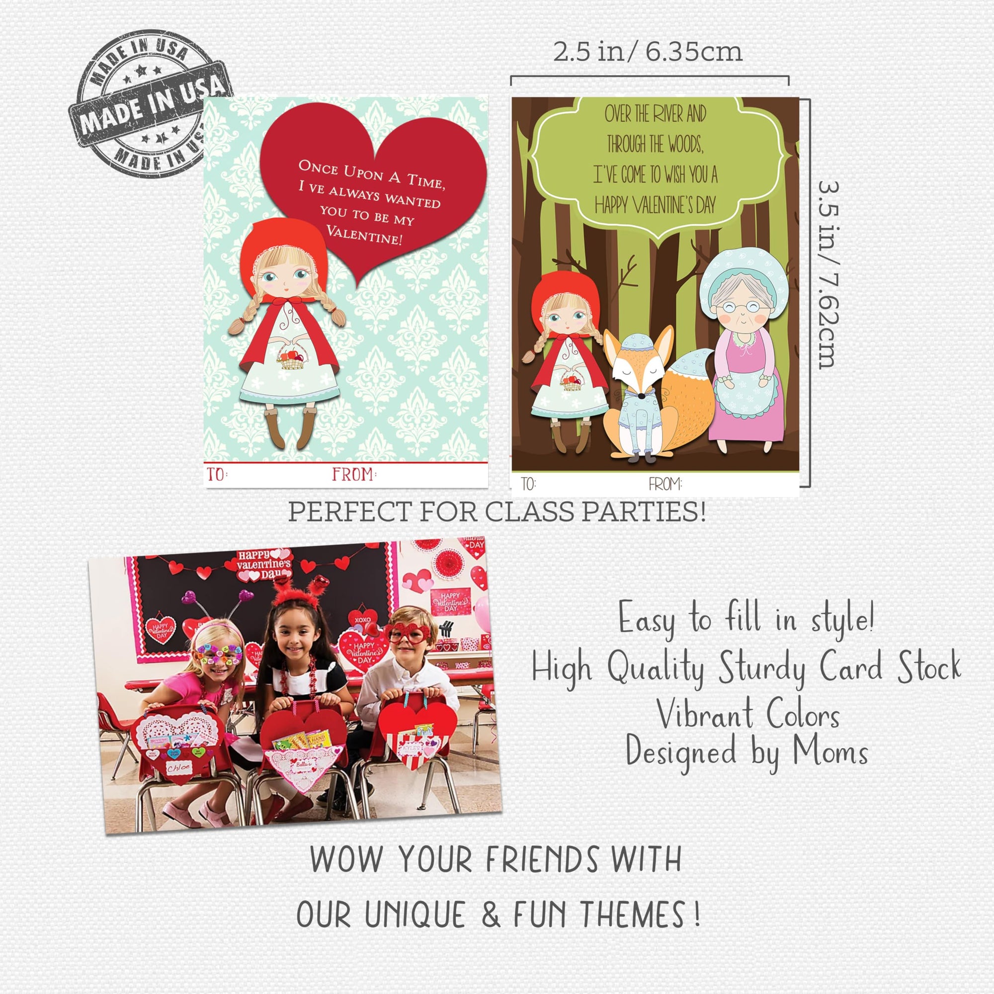 Little Red Themed Valentine Day Classroom Sharing Card Set (28 Included) Exchange Kids Valentine's