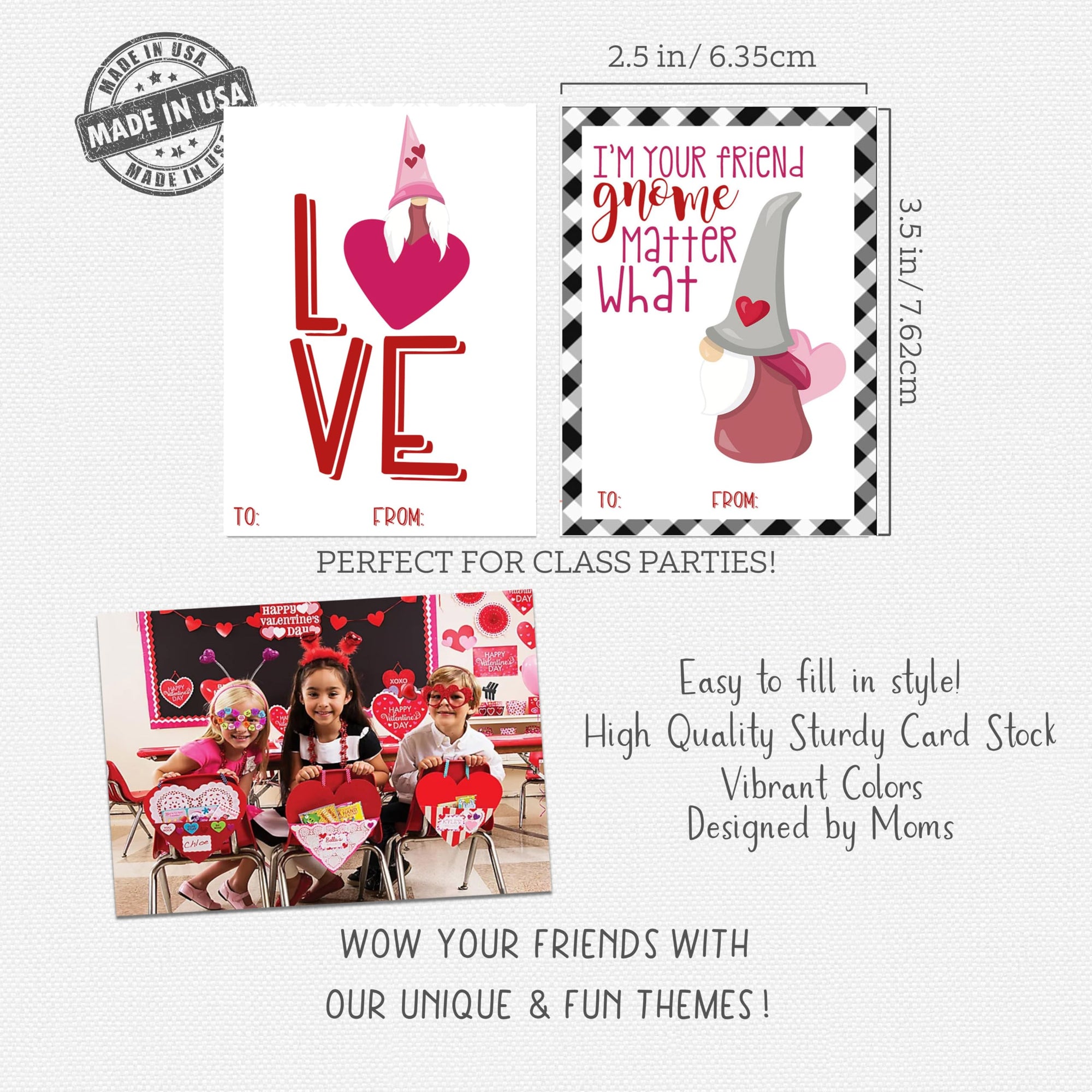 Black Buffalo Plaid Gnome Themed Valentine's Day Card Set (Set of 25) Valentine Classroom Coworker Sharing Gift Exchange School Kids