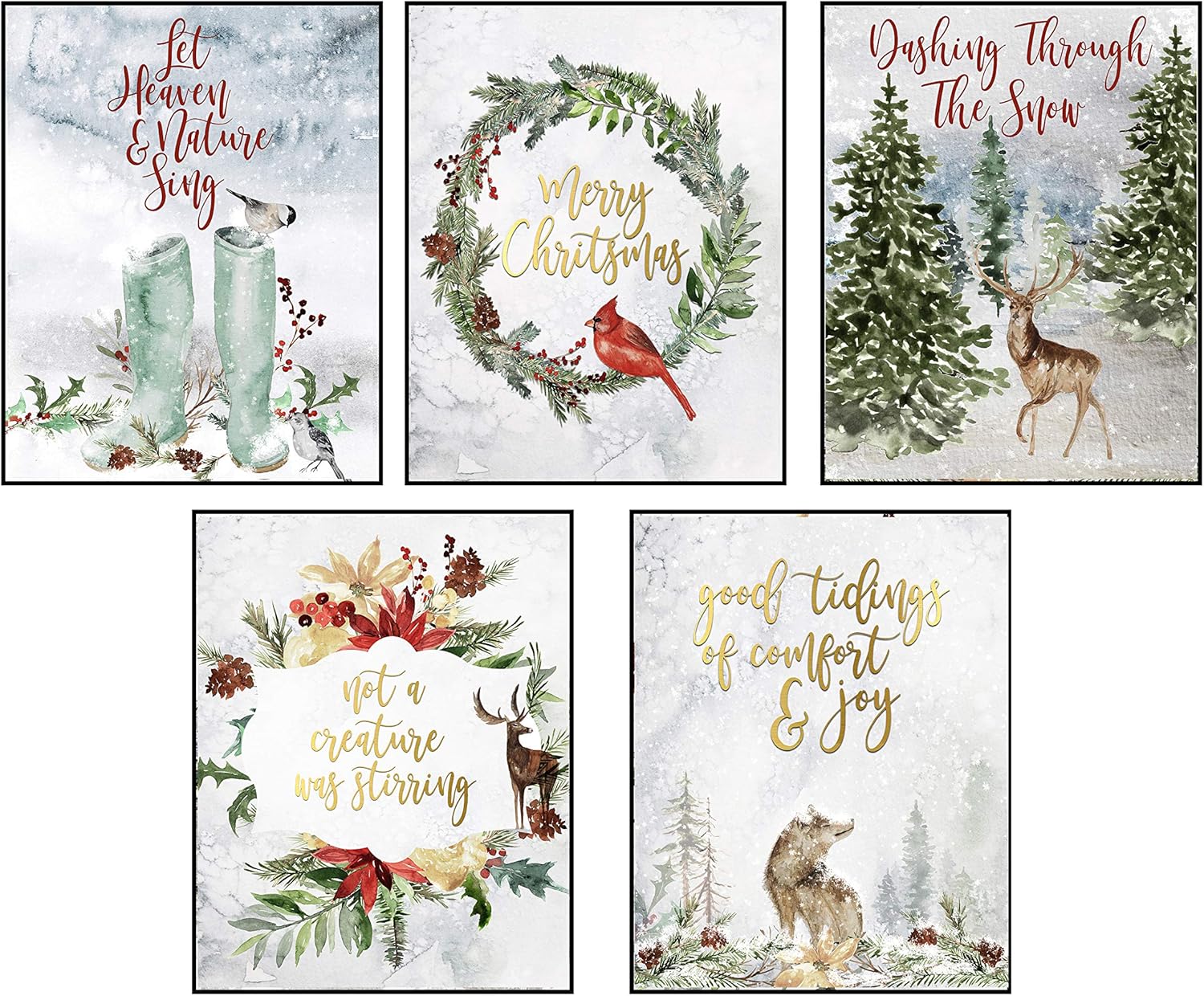 Christmas Wall Art Prints Pictures for Seasonal Hanging Decoration 8x10