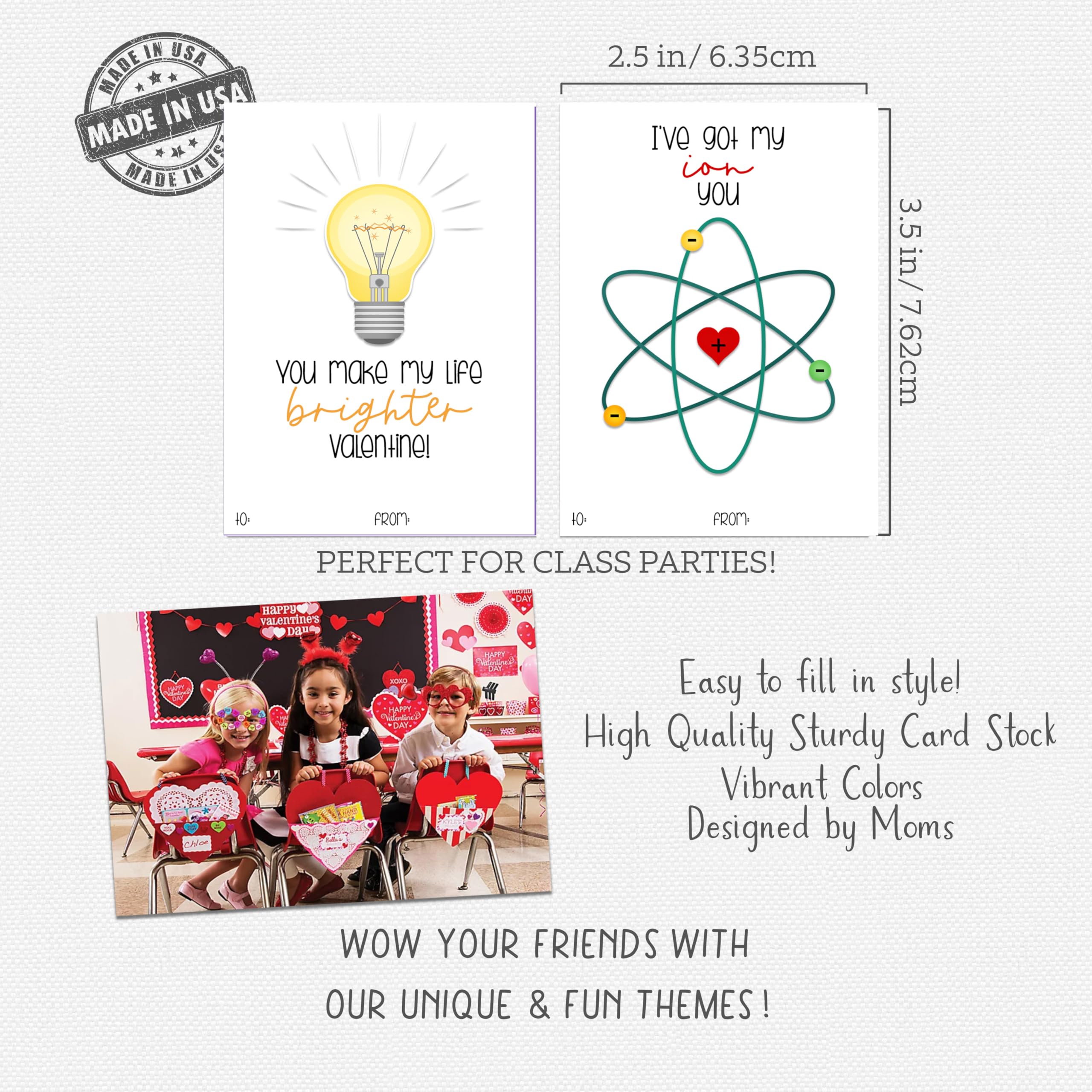 Bright Science Themed Valentines Day Card for Kids School Classroom Exchange (Set of 25) Chemistry