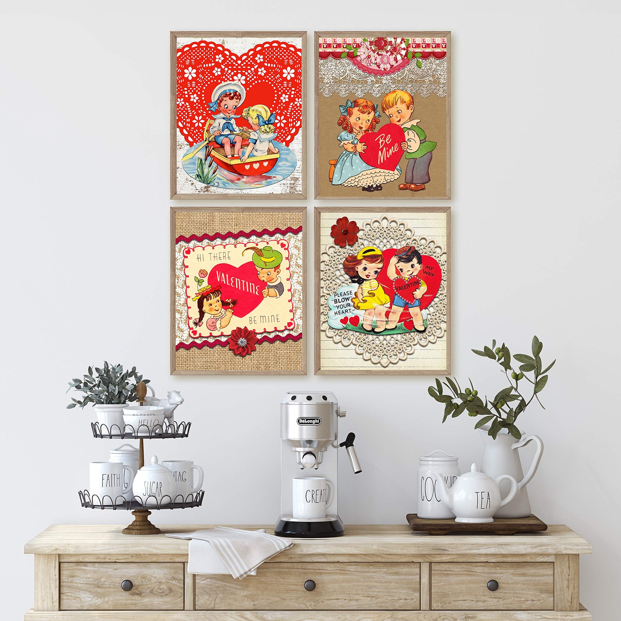 Vintage storybook children Valentine print framed as sweet kids room wall decor