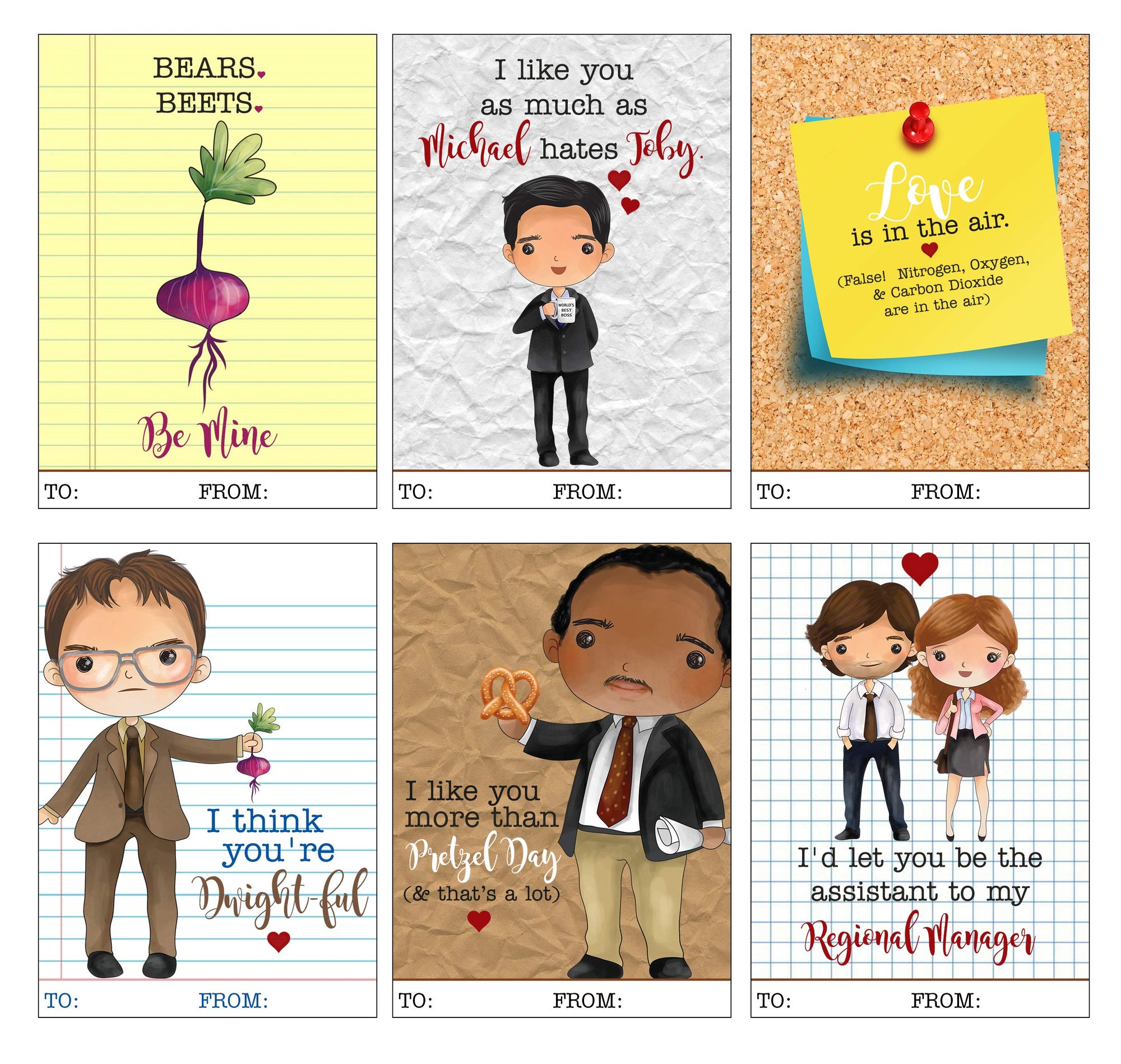 Funny workplace coworker themed Valentine's Day cards set of 24 for classroom exchange
