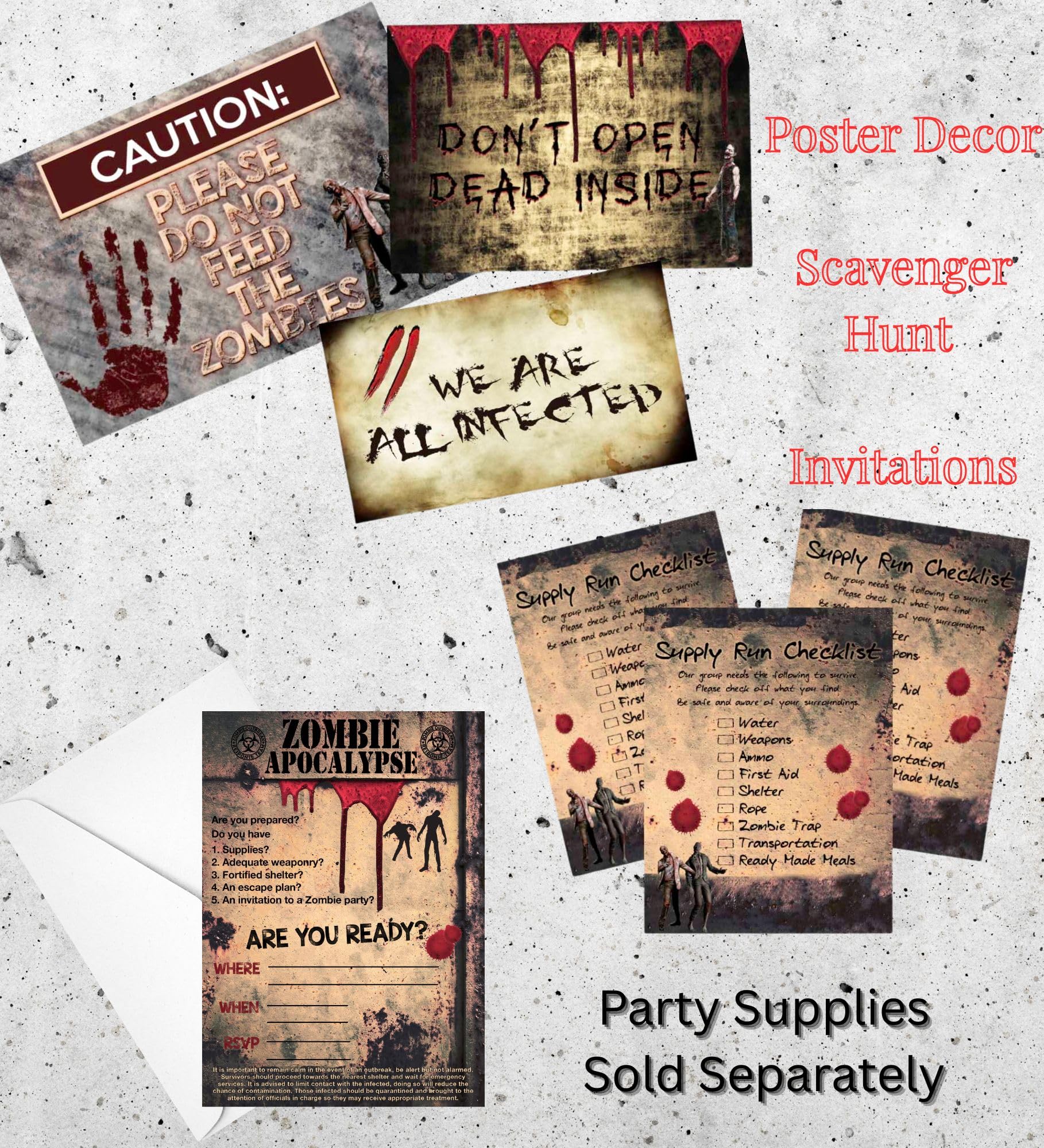 Funny Zombie Apocalypse Party Favor Stickers - Set of 12