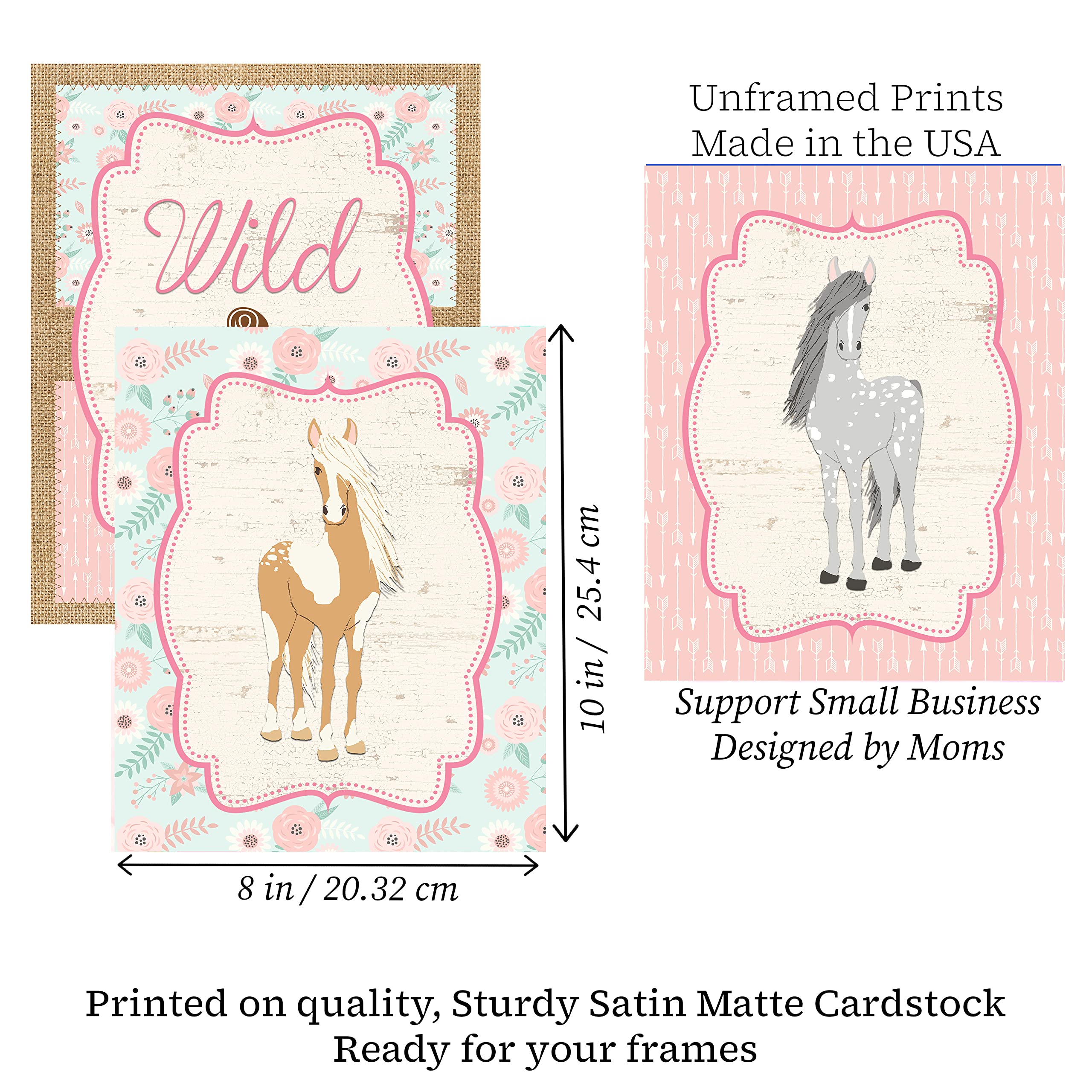 Wild & Free Horse Wall Art Prints - Pink Boho Pony Set of 3