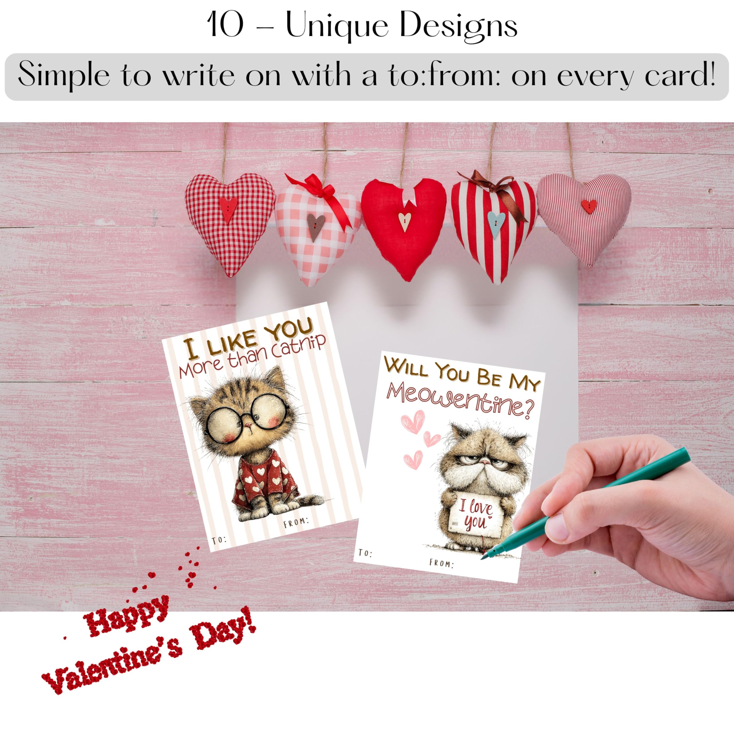 Darling Kitten Valentine Day Classroom Sharing Cards (Set of 24) Valentine's Party Exchange Kitty Cat