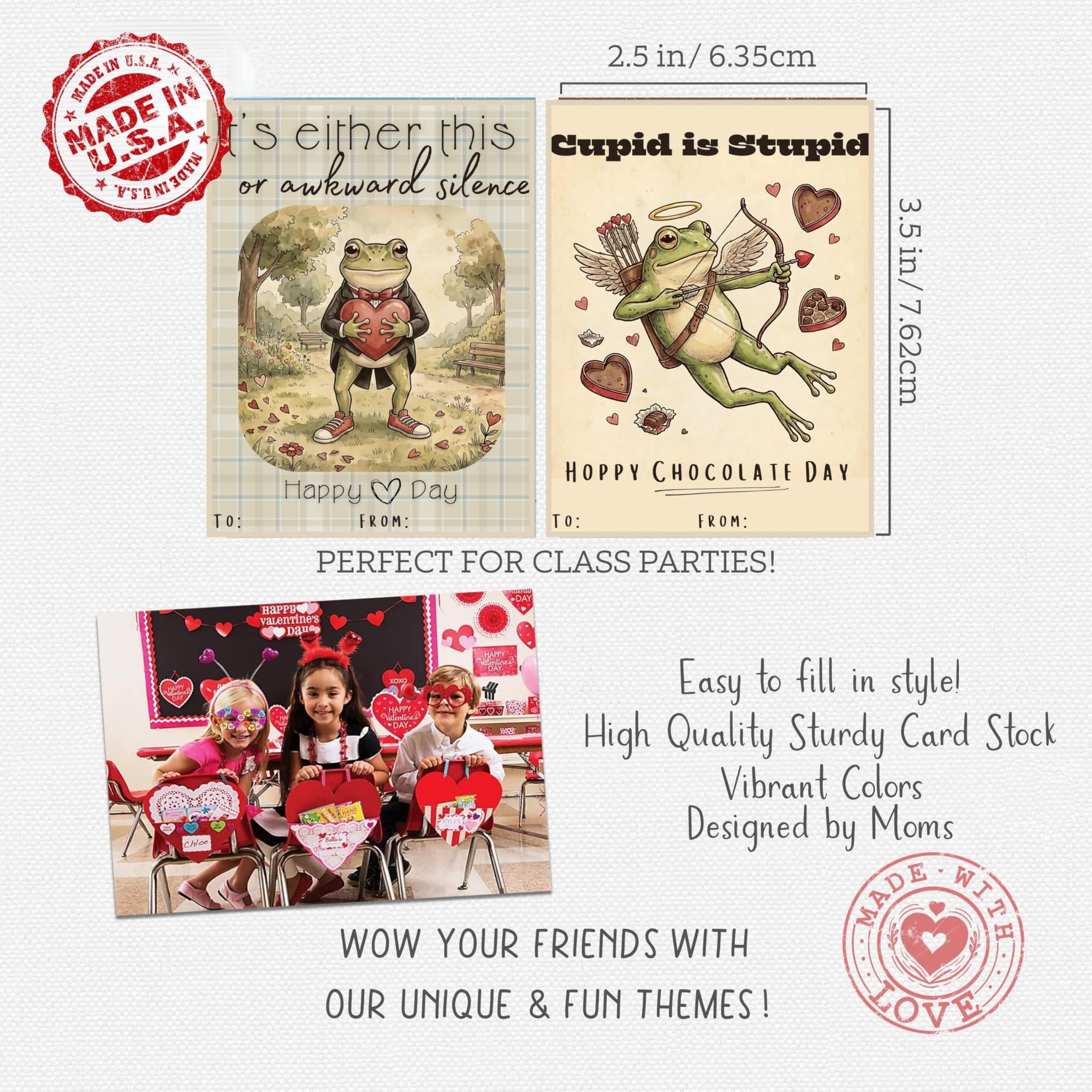 Sarcastic Frog Valentine Day Classroom Sharing Cards (Set of 22) Valentine's Party Exchange - Cupid is Stupid