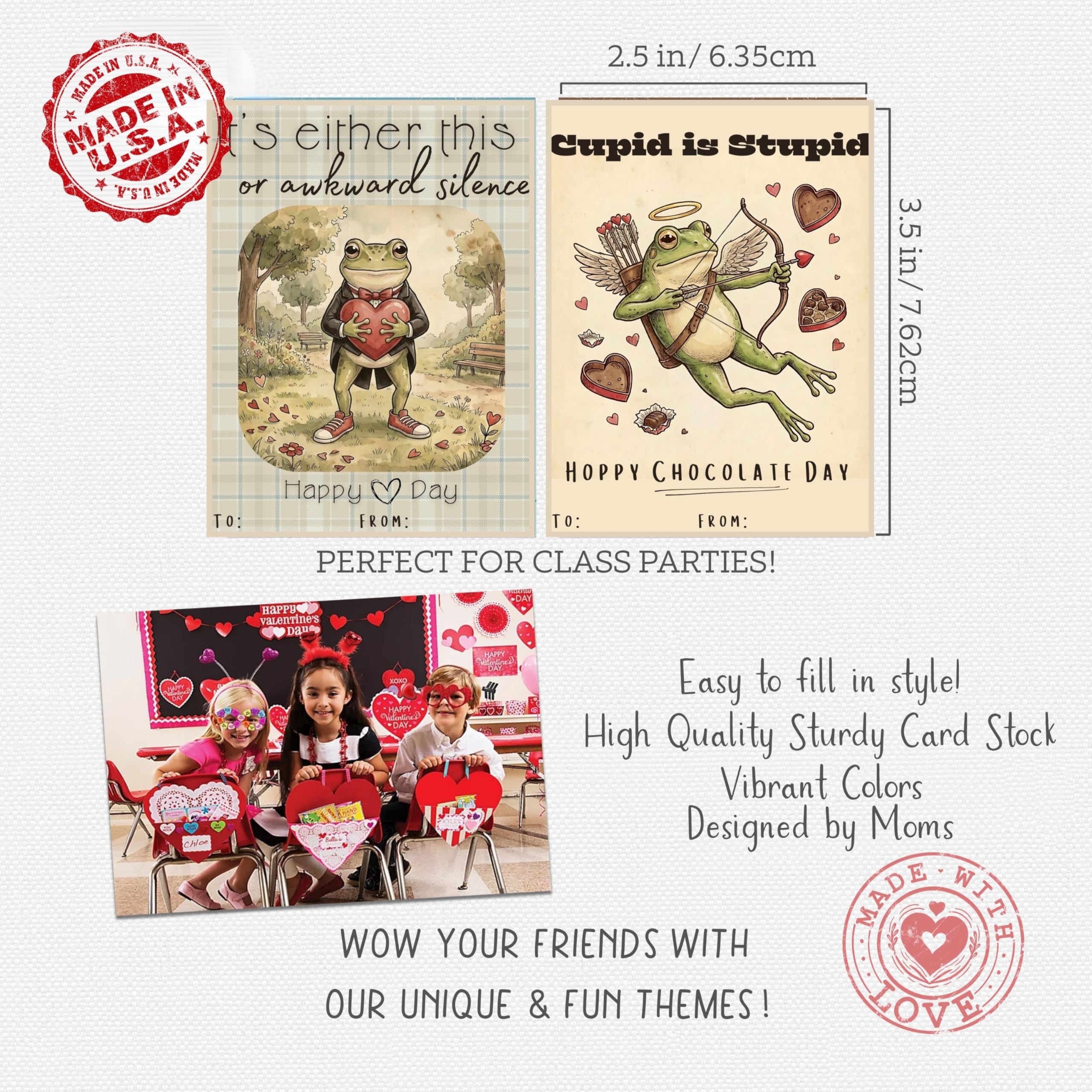 Sarcastic Frog Valentine Day Classroom Sharing Cards (Set of 22) Valentine's Party Exchange - Cupid is Stupid