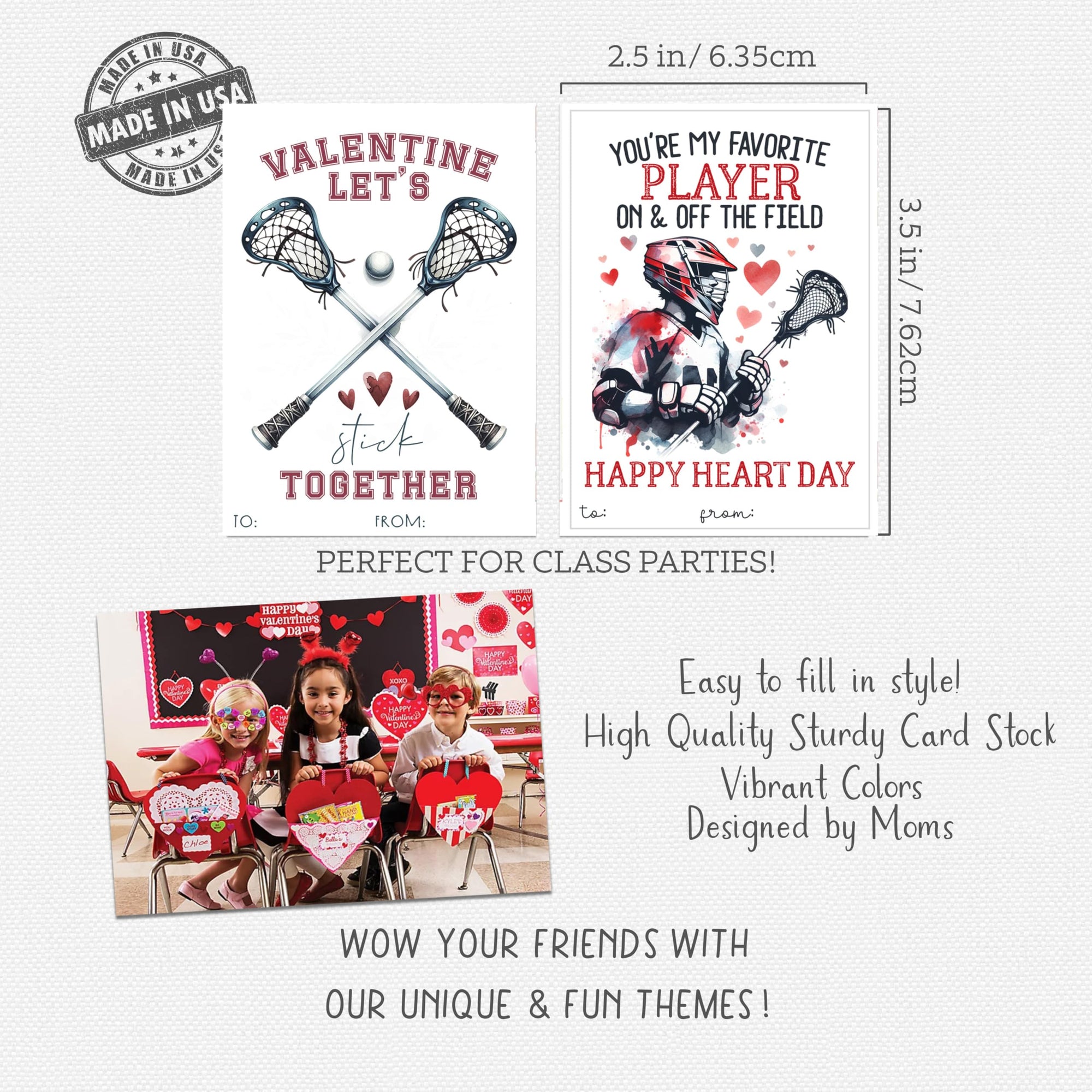 Lacrosse Vibes Sports Themed Valentines Day Card for Kids School Classroom Exchange (24 included) You've Got Mad Hussle Valentine
