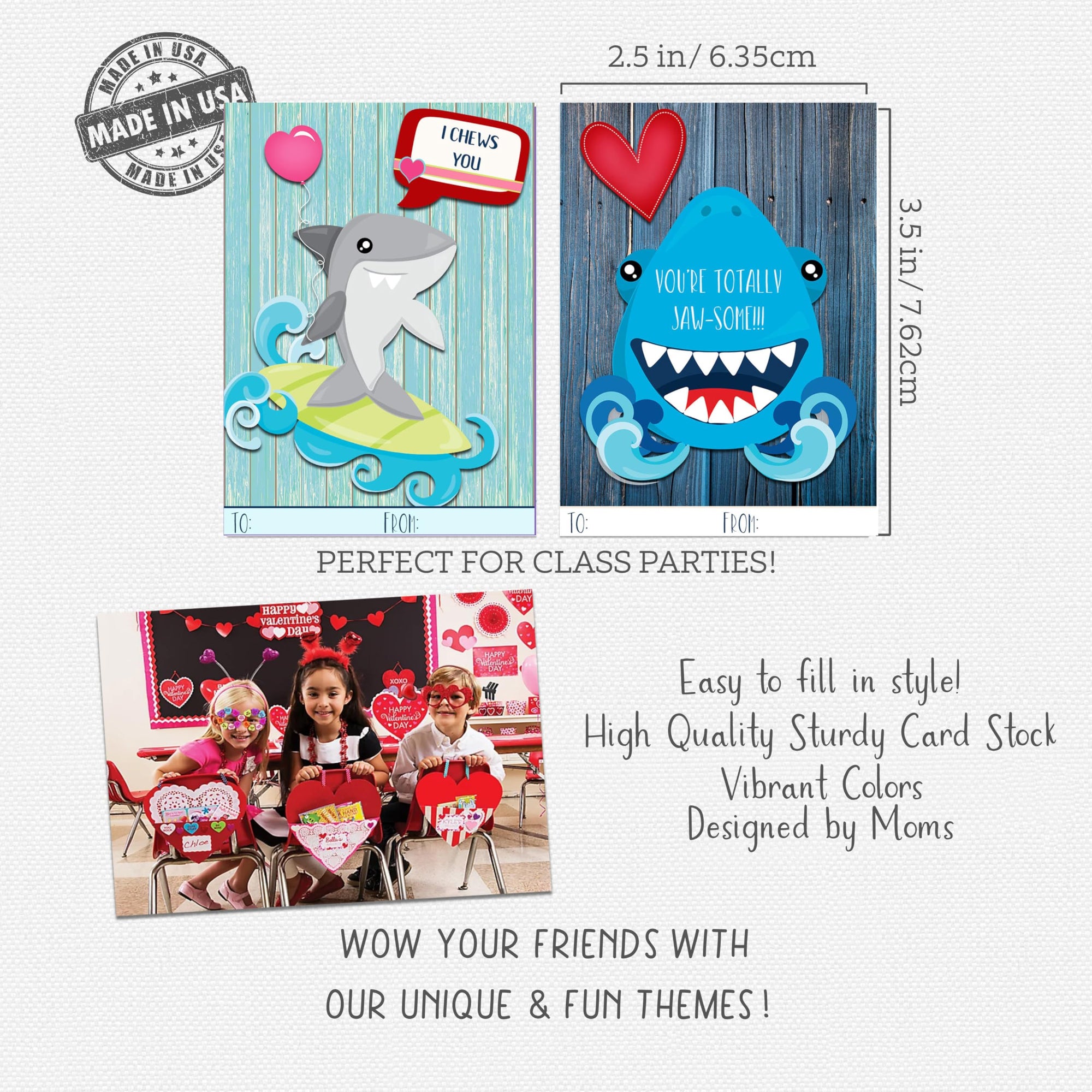 Funny Shark Beach Themed Valentine Day Classroom Sharing Cards (Set of 24) Ocean School Exchange Kids