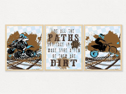 Silly Goose Gifts Dirt Bike Motorcycle ATV Themed Bedroom Room Wall Decor Art Prints Blue Brown