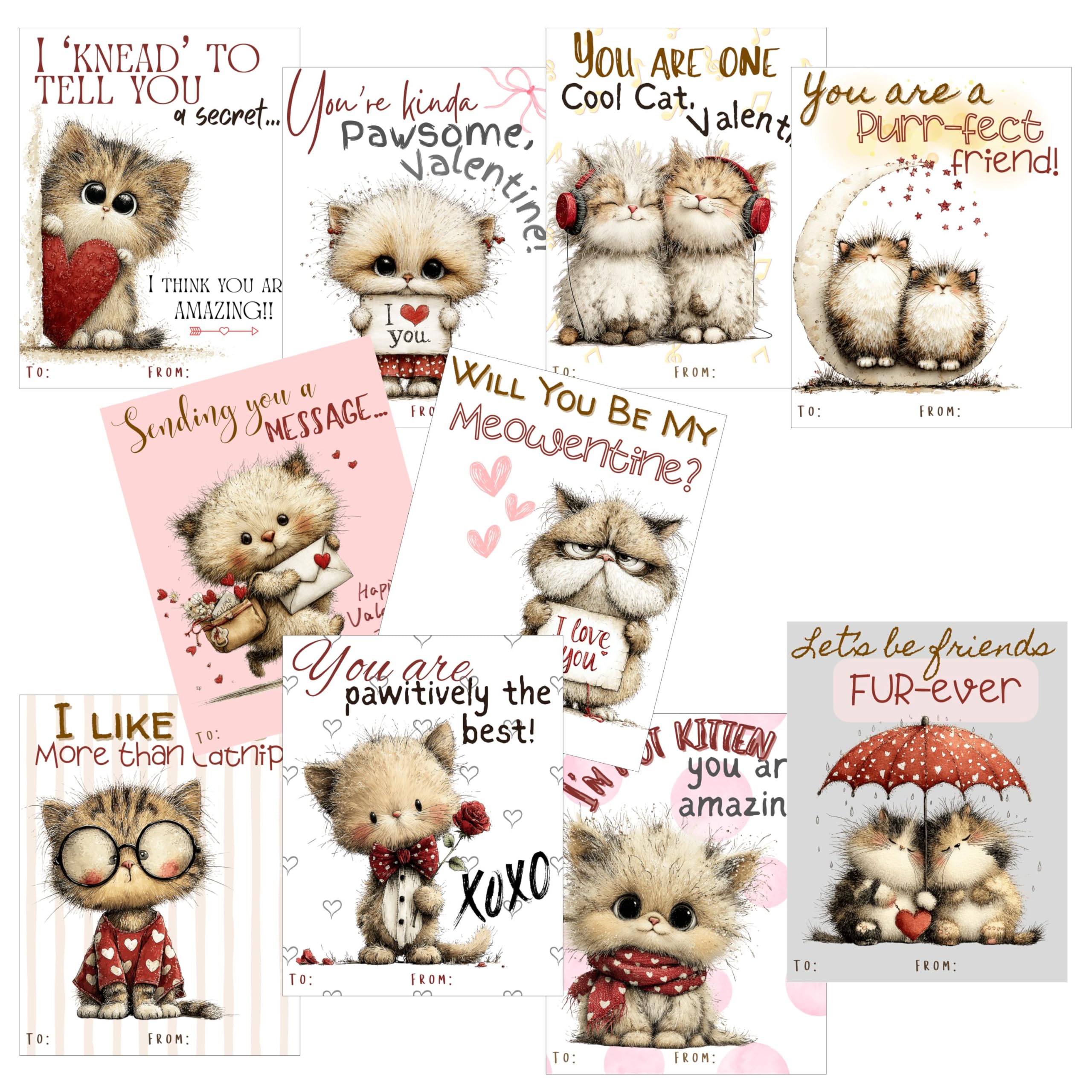 Darling Kitten Valentine Day Classroom Sharing Cards (Set of 24) Valentine's Party Exchange Kitty Cat