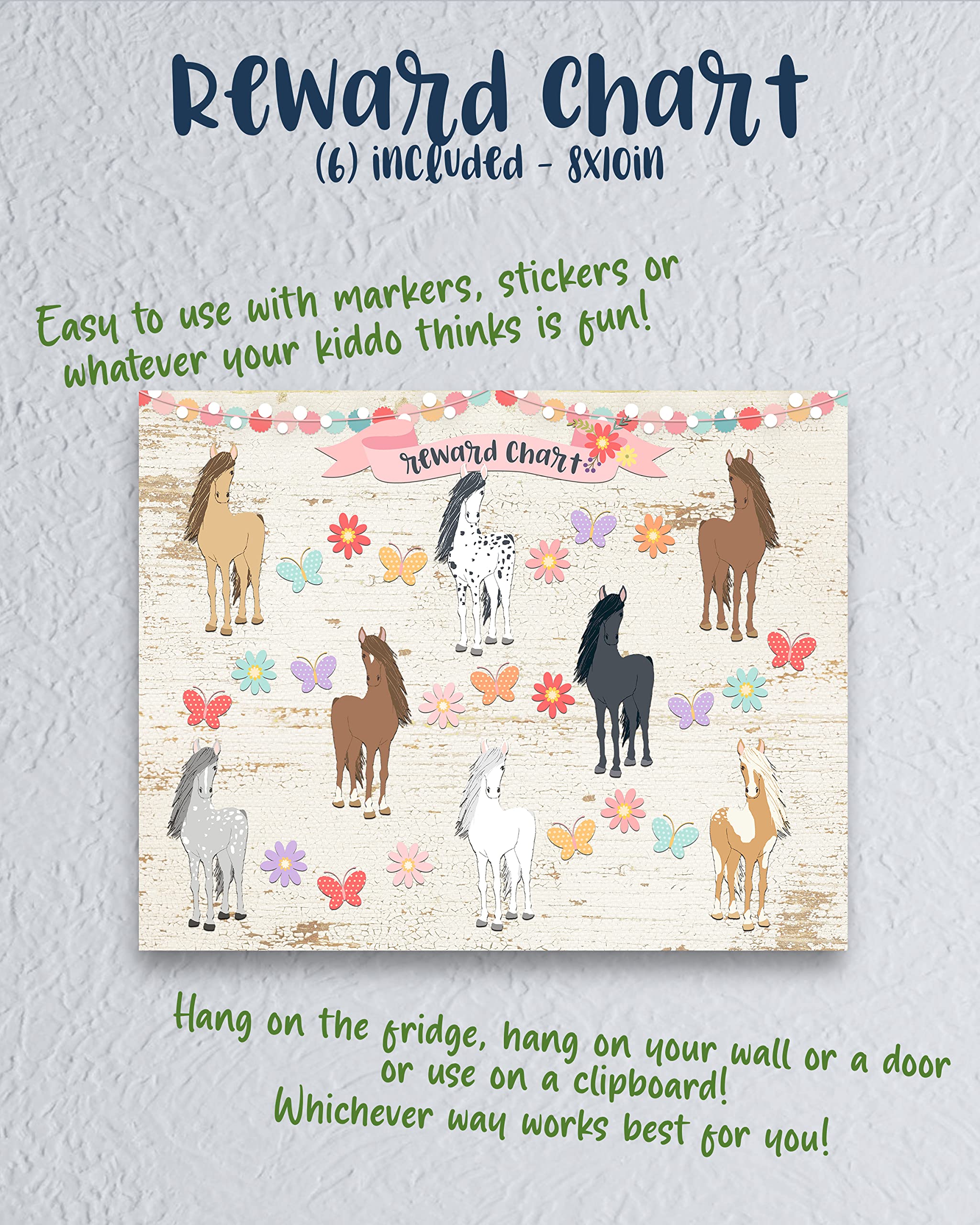 Horse Themed Kids Reward Charts - Set of 6 Behavior & Responsibility Charts