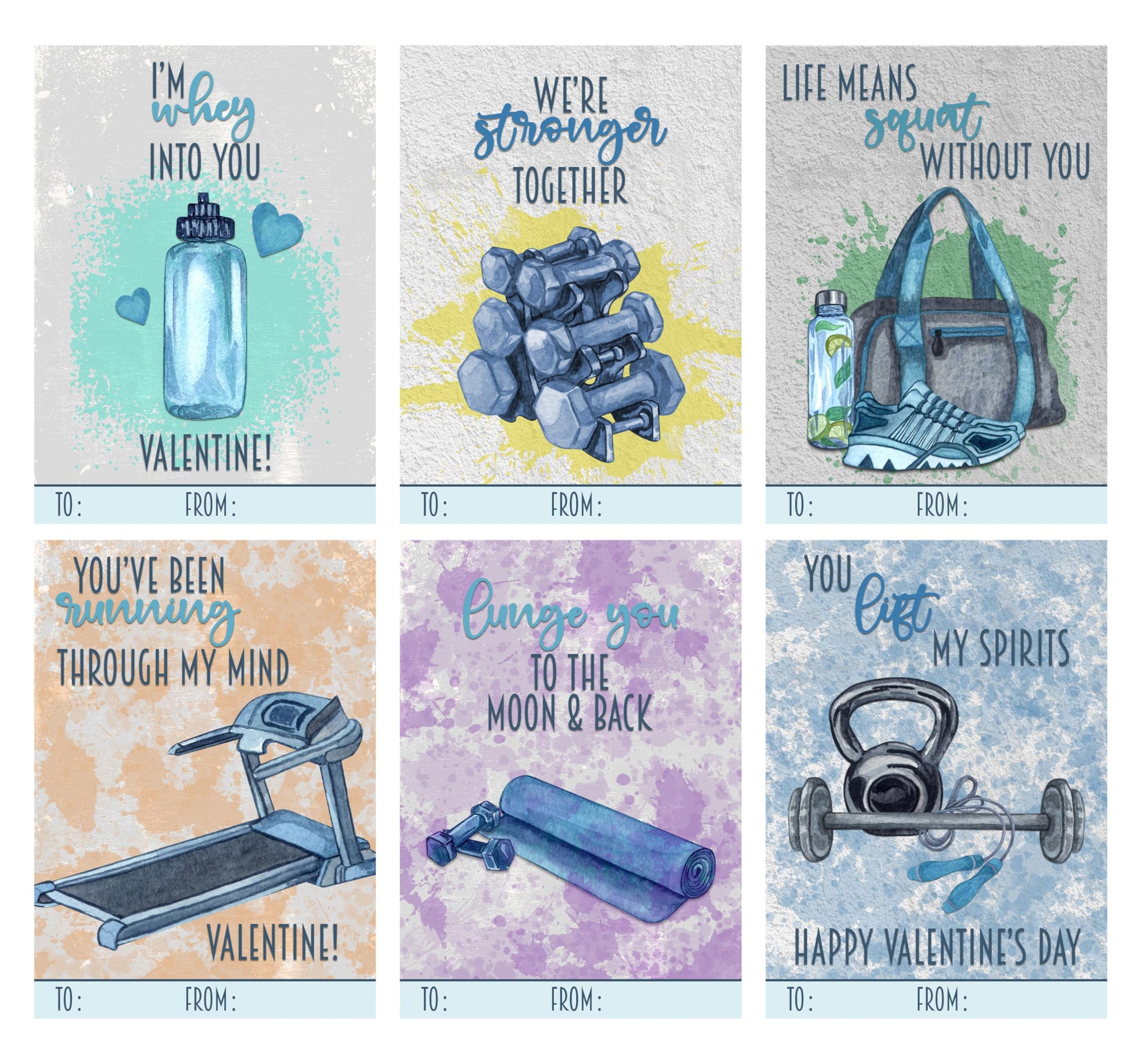 Workout Gym Weight Training Themed Valentines Day Card for Kids School Classroom Exchange