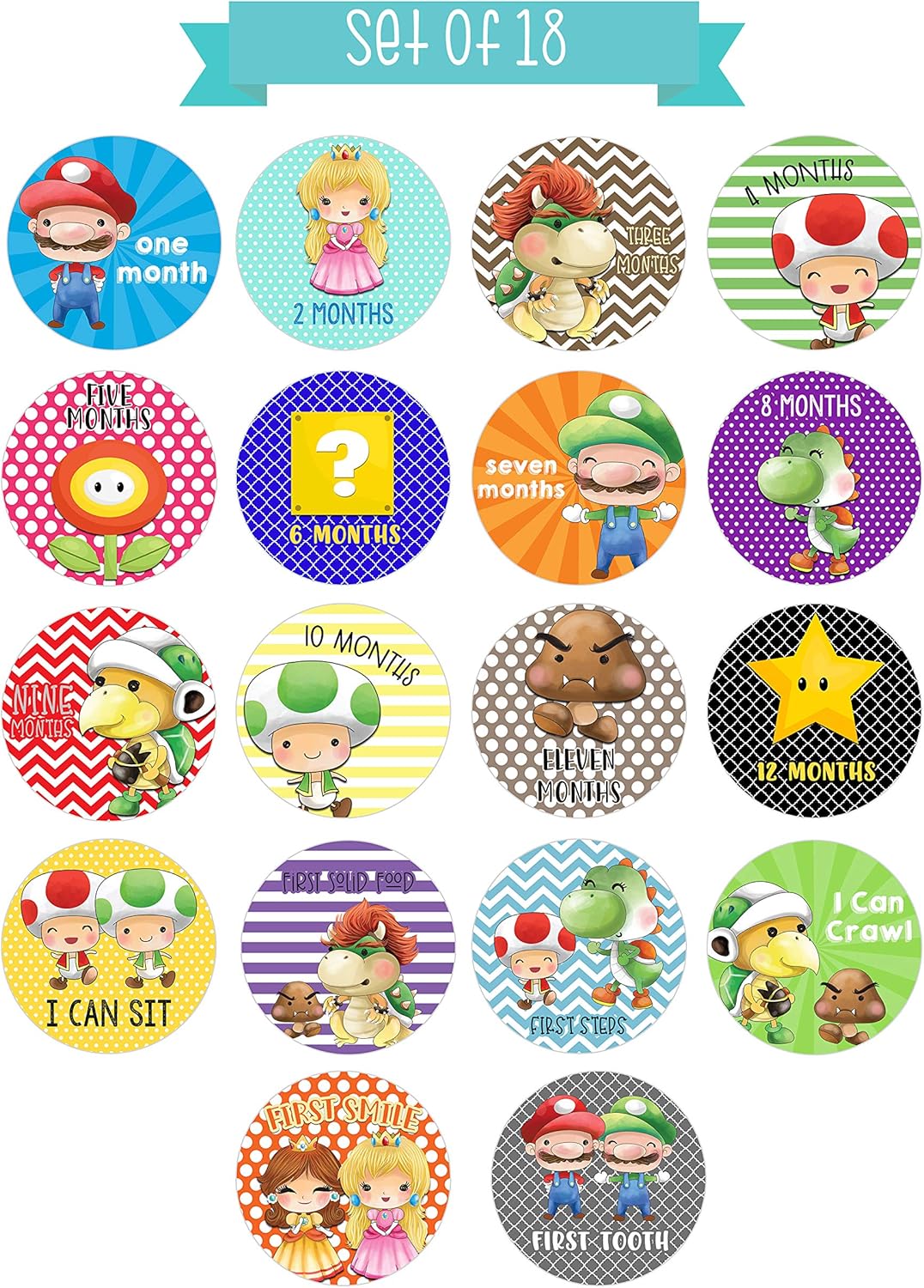 Silly Goose Gifts Plumber Hero Video Game Character Themed Baby Milestone Stickers - Perfect Growth Chart, Shower Registry Gift for Boys Girls Monthly Scrapbook Keepsake Photo Prop Set of 18 Stickers