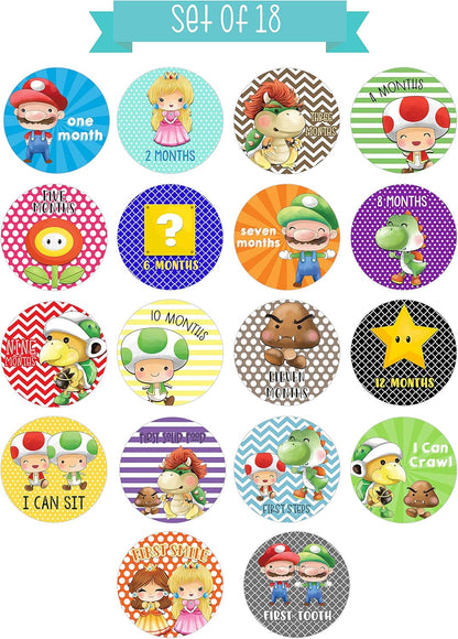 Silly Goose Gifts Plumber Hero Video Game Character Themed Baby Milestone Stickers - Perfect Growth Chart, Shower Registry Gift for Boys Girls Monthly Scrapbook Keepsake Photo Prop Set of 18 Stickers