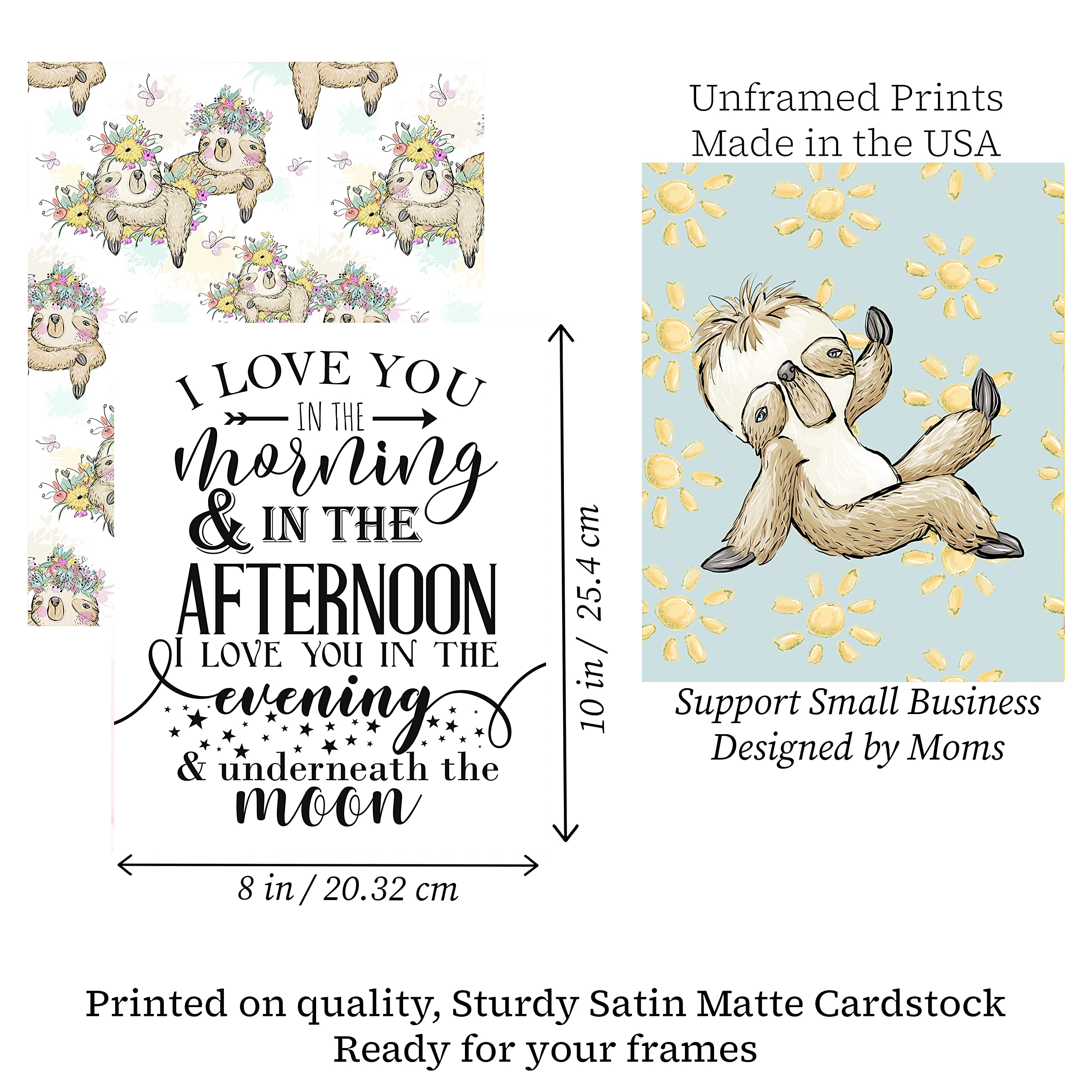 I Love You In The Morning Sloth Wall Art Prints - Set of 3, Blue Grey 8x10