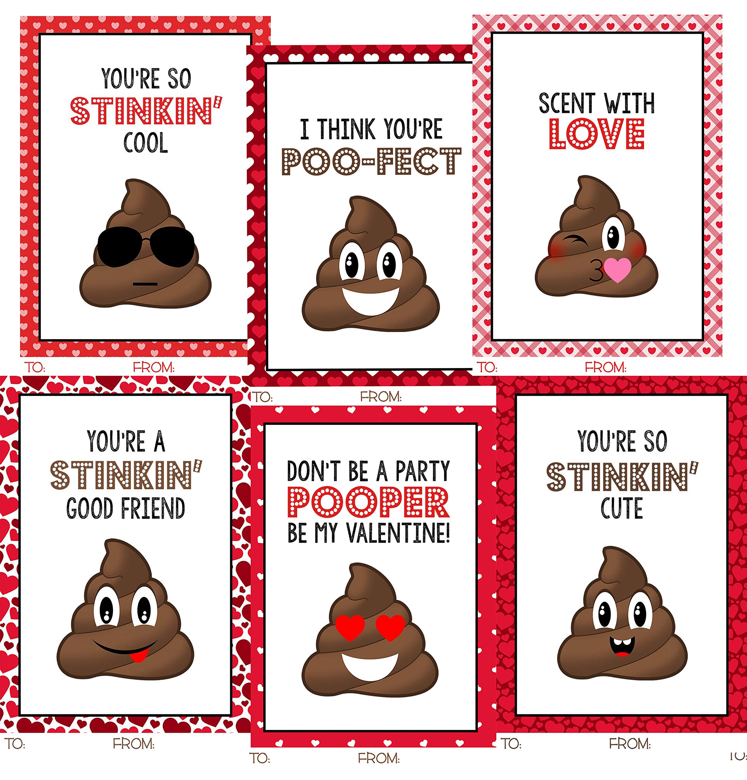 Poop Emoji Funny Themed Valentine Day Classroom Sharing Card Set (24 Included) Class Exchange Kids Valentine's Pack