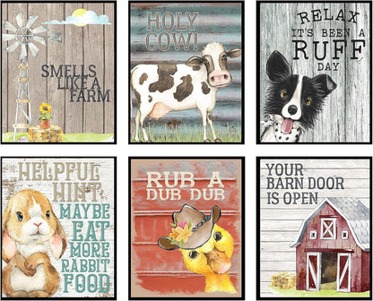 I Herd That! - Funny Farmhouse Bathroom Themed Decor Art Farm Rustic Wood Style Wall Prints Set Cow Pig Poster Signs Typography Cute Rules Toilet Paper Truck