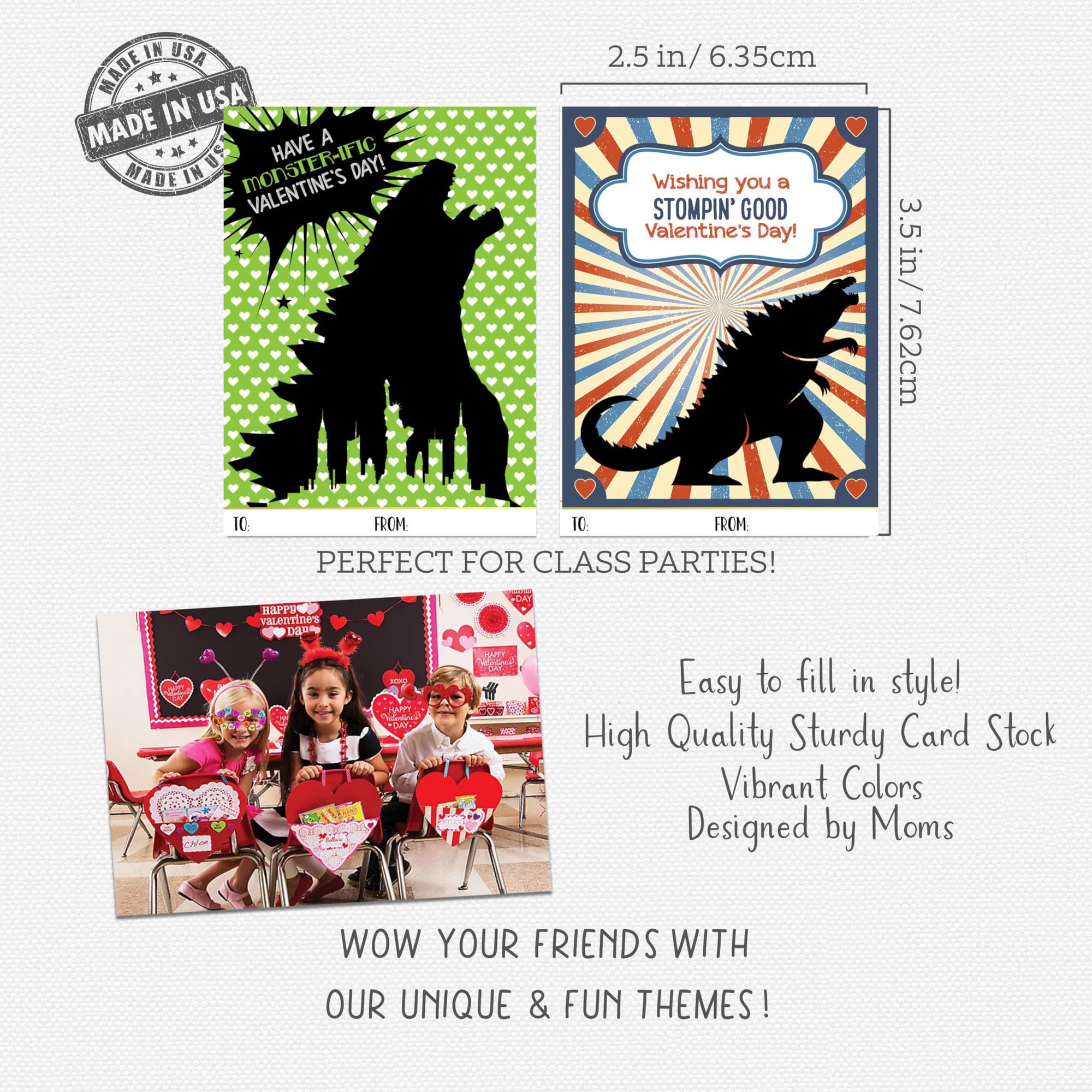 Giant Monster Lizard Themed Valentine's Day Cards for Kids (Set of 24) Classroom Exchange