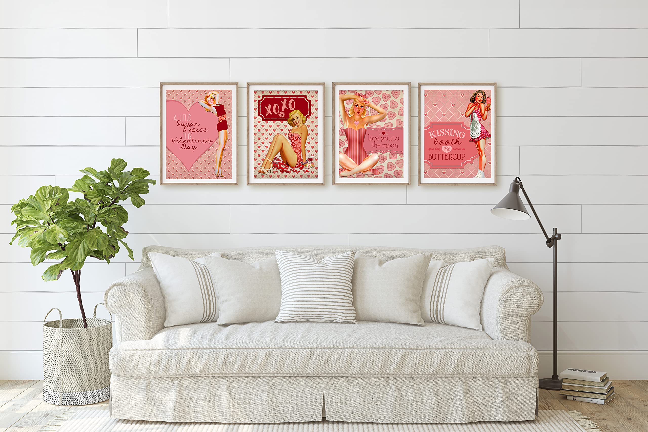 Retro pinup Valentine art print reading love you to the moon in 8x10 size