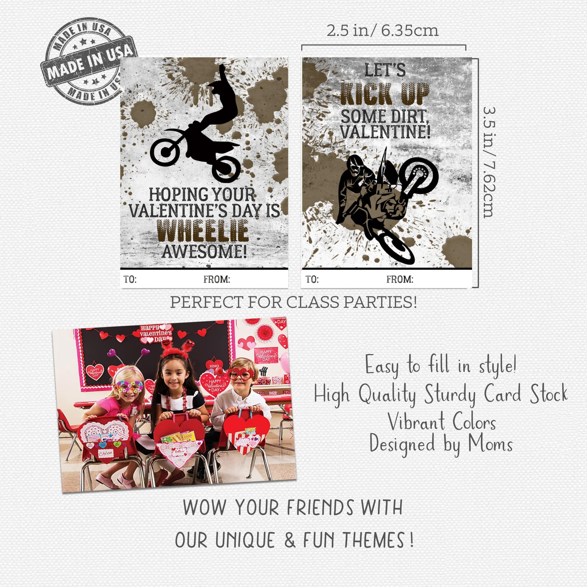Dirt Bike Motorcycle Motor Themed Kid Valentine's Day Card Set (Set of 25) Valentine School Classroom Sharing Exchange