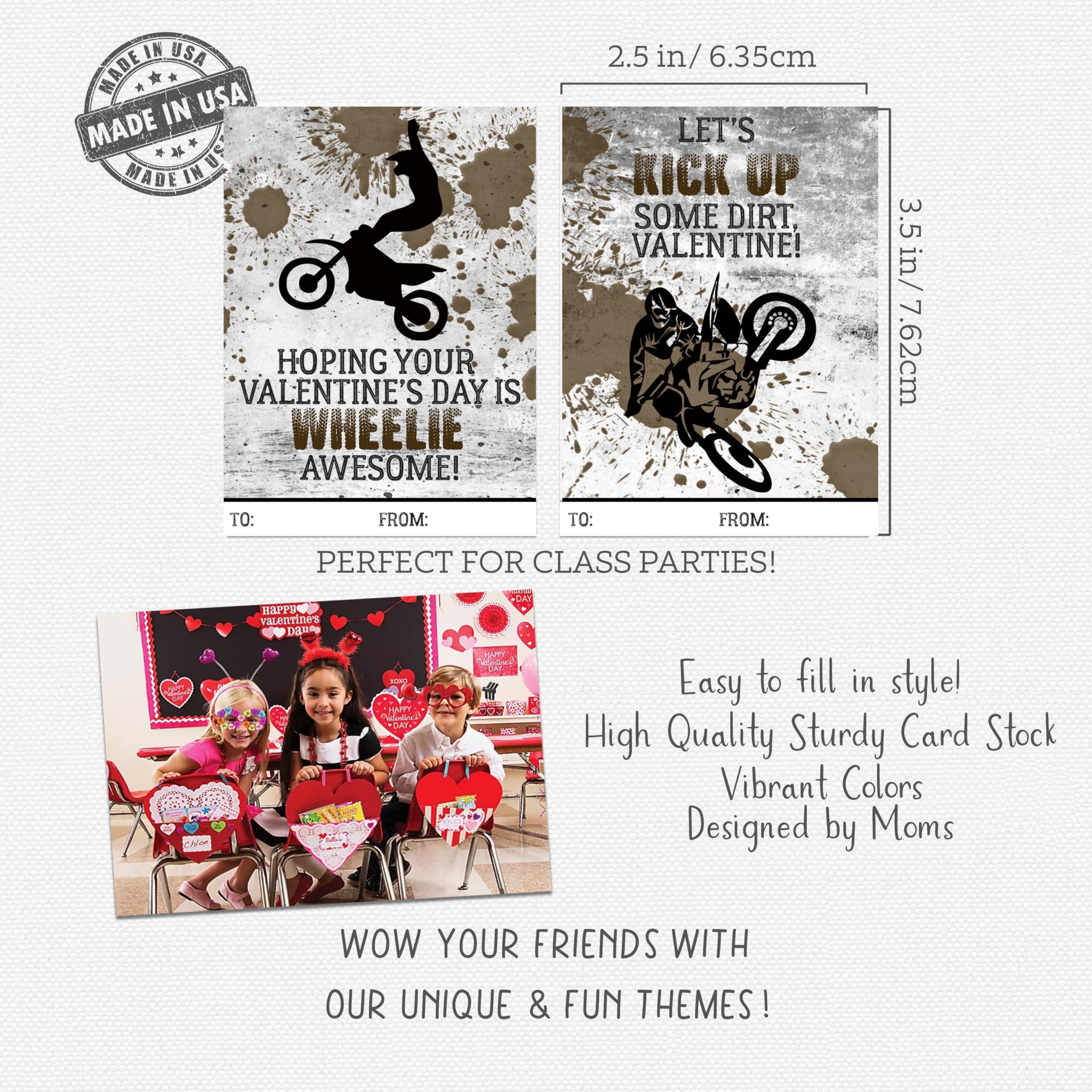 Dirt Bike Motorcycle Motor Themed Kid Valentine's Day Card Set (Set of 25) Valentine School Classroom Sharing Exchange
