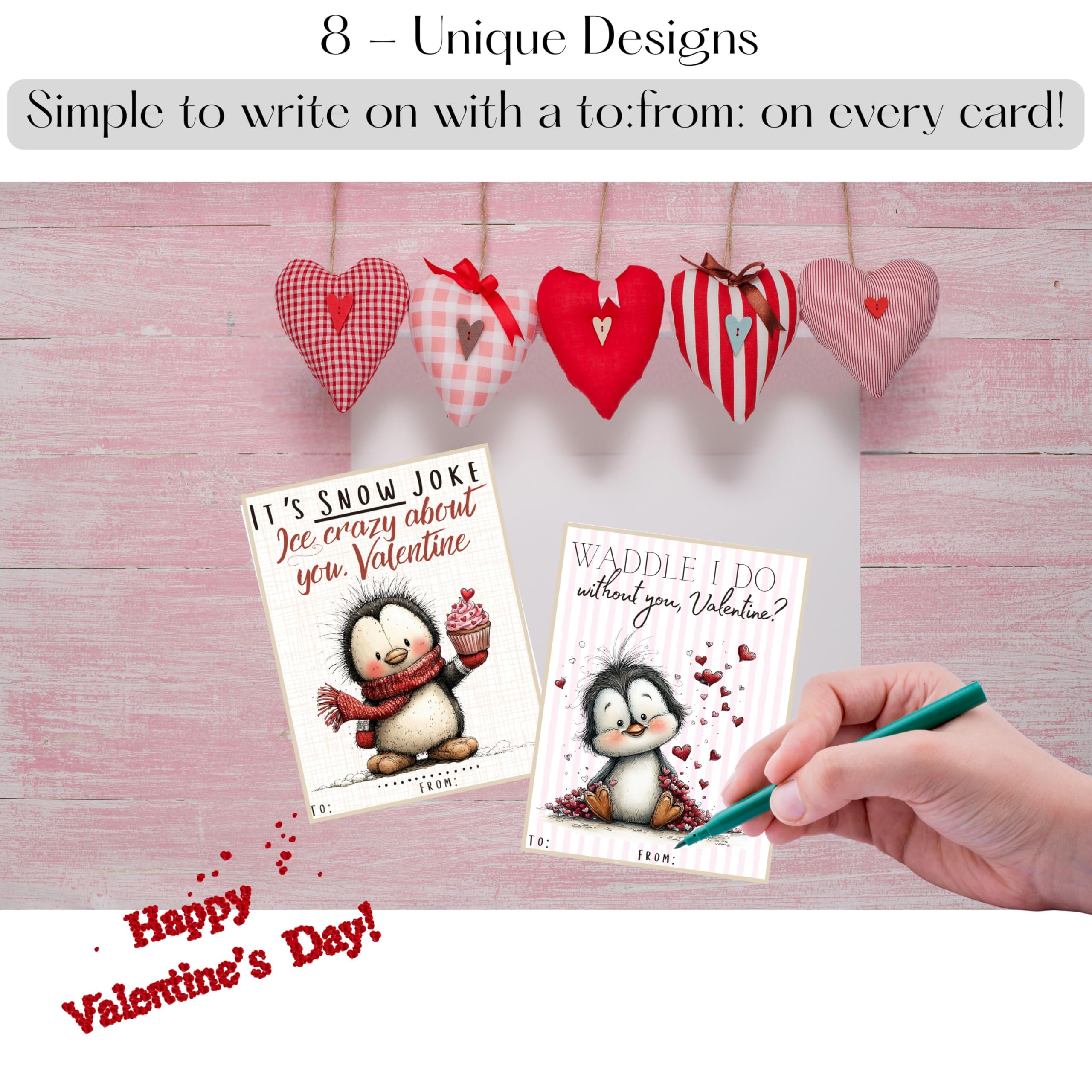 Darling Penguin Valentine Day Classroom Sharing Cards (Set of 24) Valentine's Party Exchange - I'm Snow Glad We Are Friends