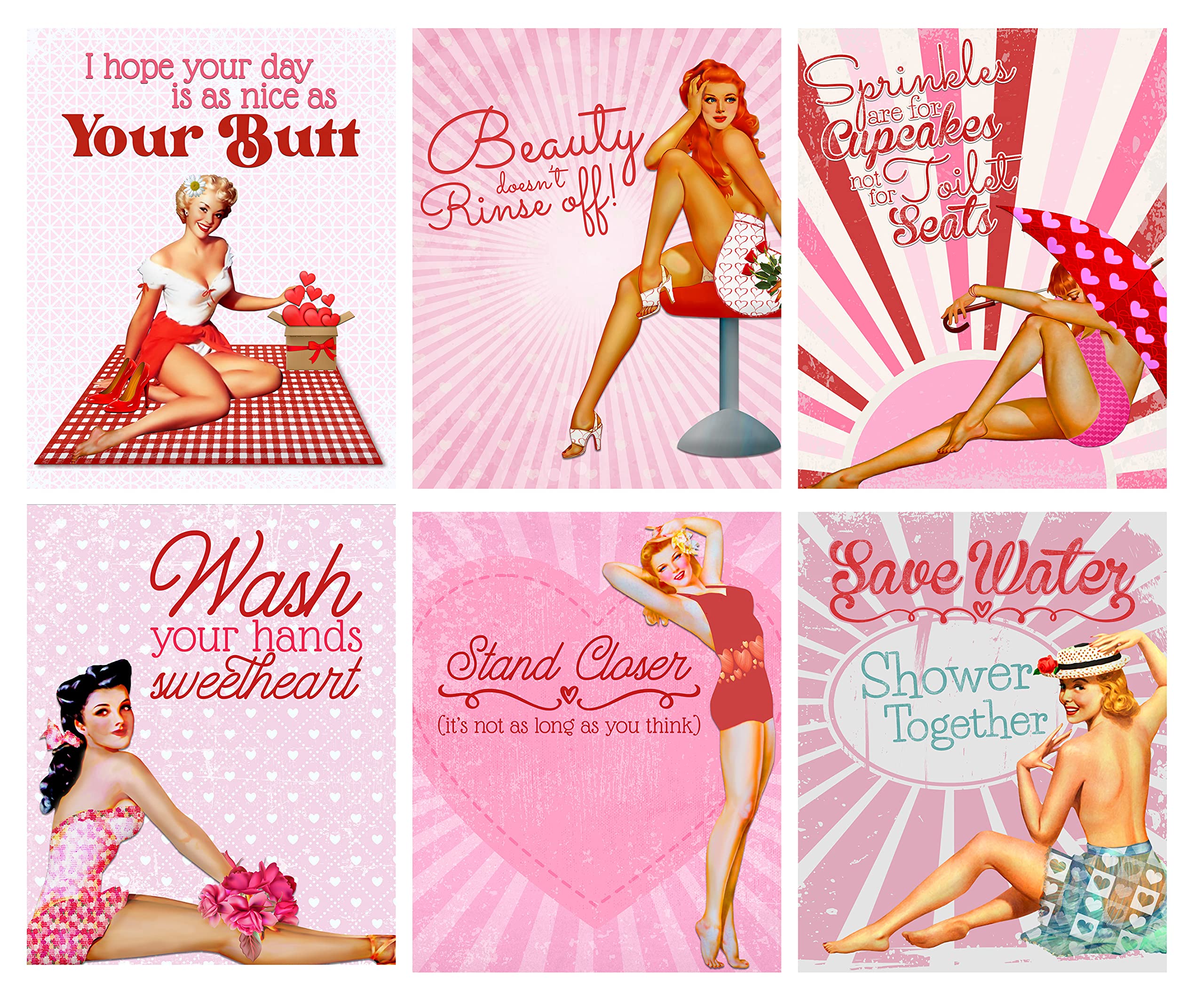 Vintage Pinup Girl Themed Valentine Bathroom Themed Bath Wall Art Prints Picture Pin Up Decor 8x10