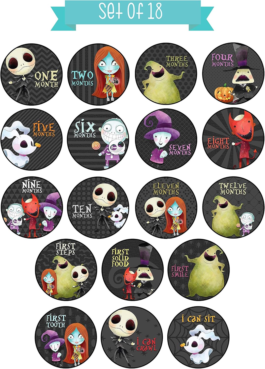 Darling Little Nightmares Character Themed Baby Milestone Stickers (Set of 18) Photo Prop Keepsake