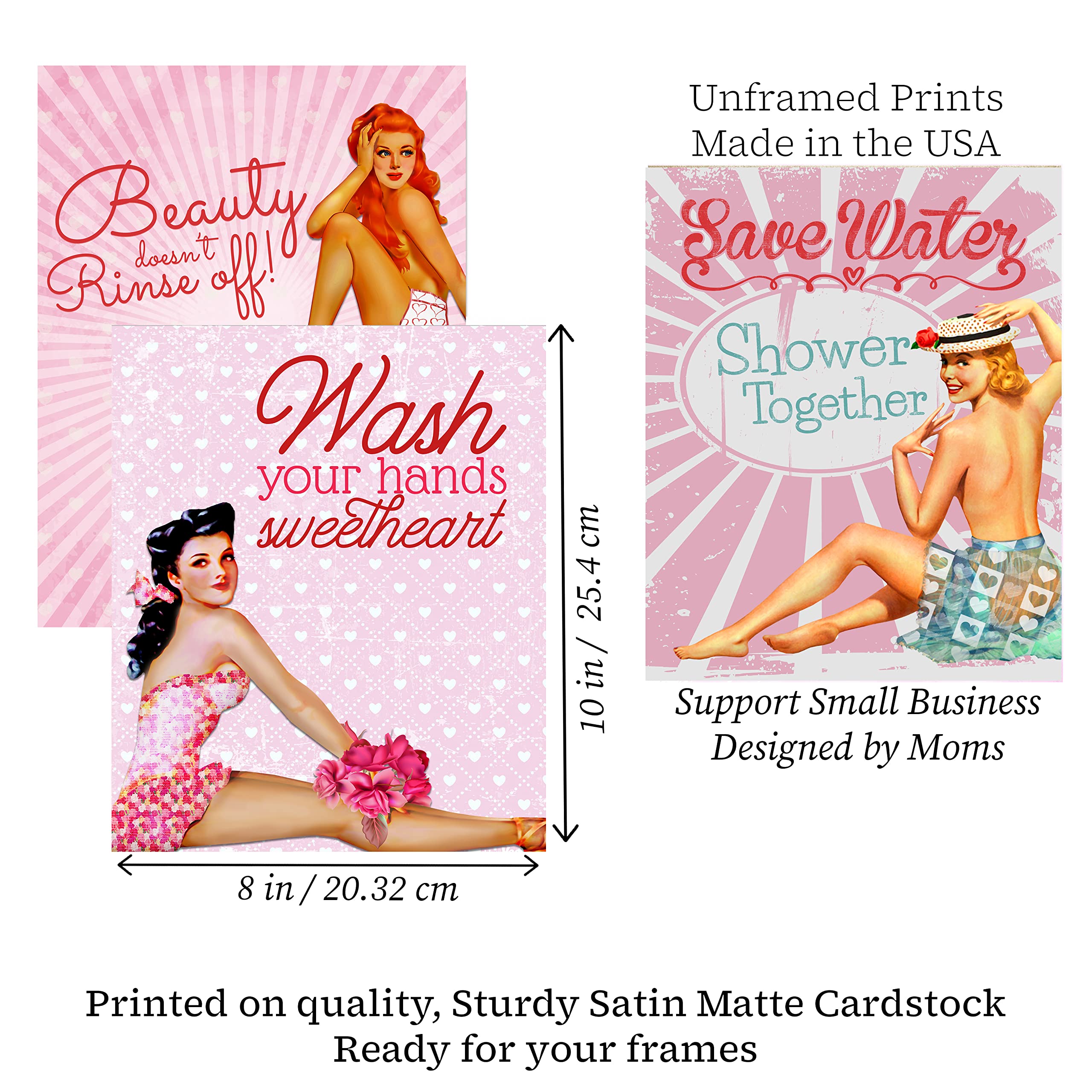 Sassy Vintage Pinup Valentine Bathroom Prints - Set of 4, 8x10 Guest Bath