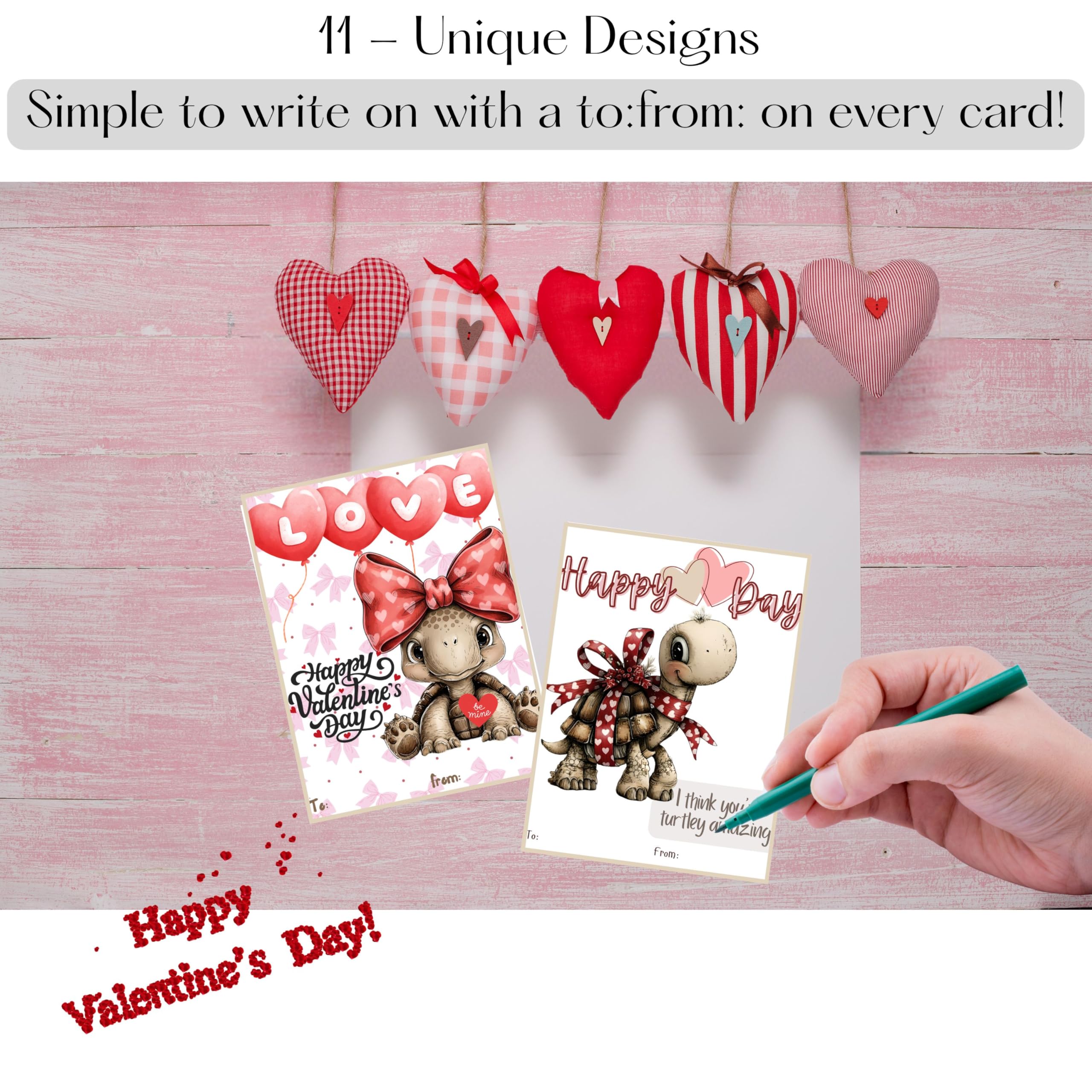 Whimsical Turtle Valentine Day Classroom Sharing Cards (Set of 22) Valentine's Party Exchange - Time to Shell-ebrate