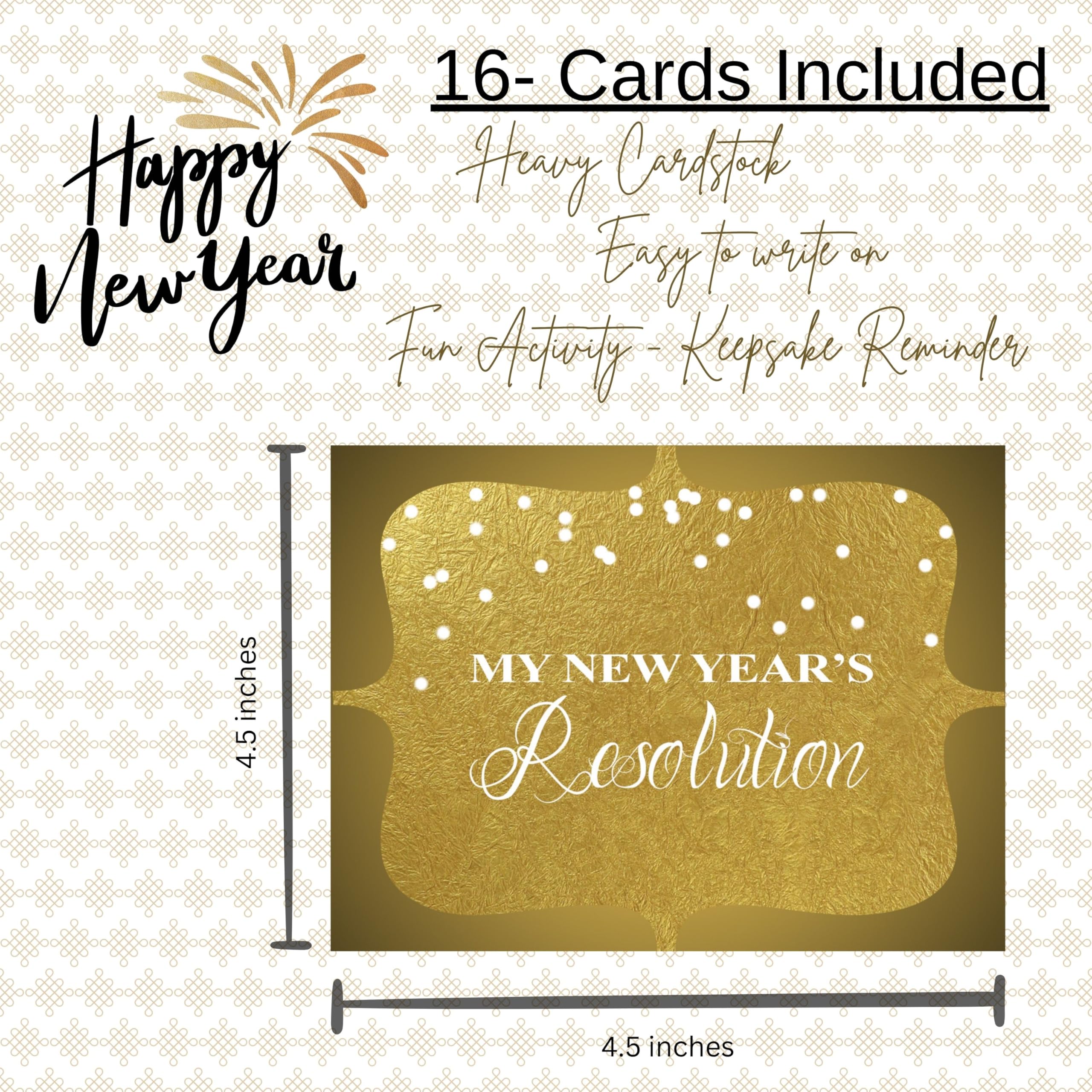 Gold New Year Resolution Cards - Pack of 16 New Year's Eve Party Activity