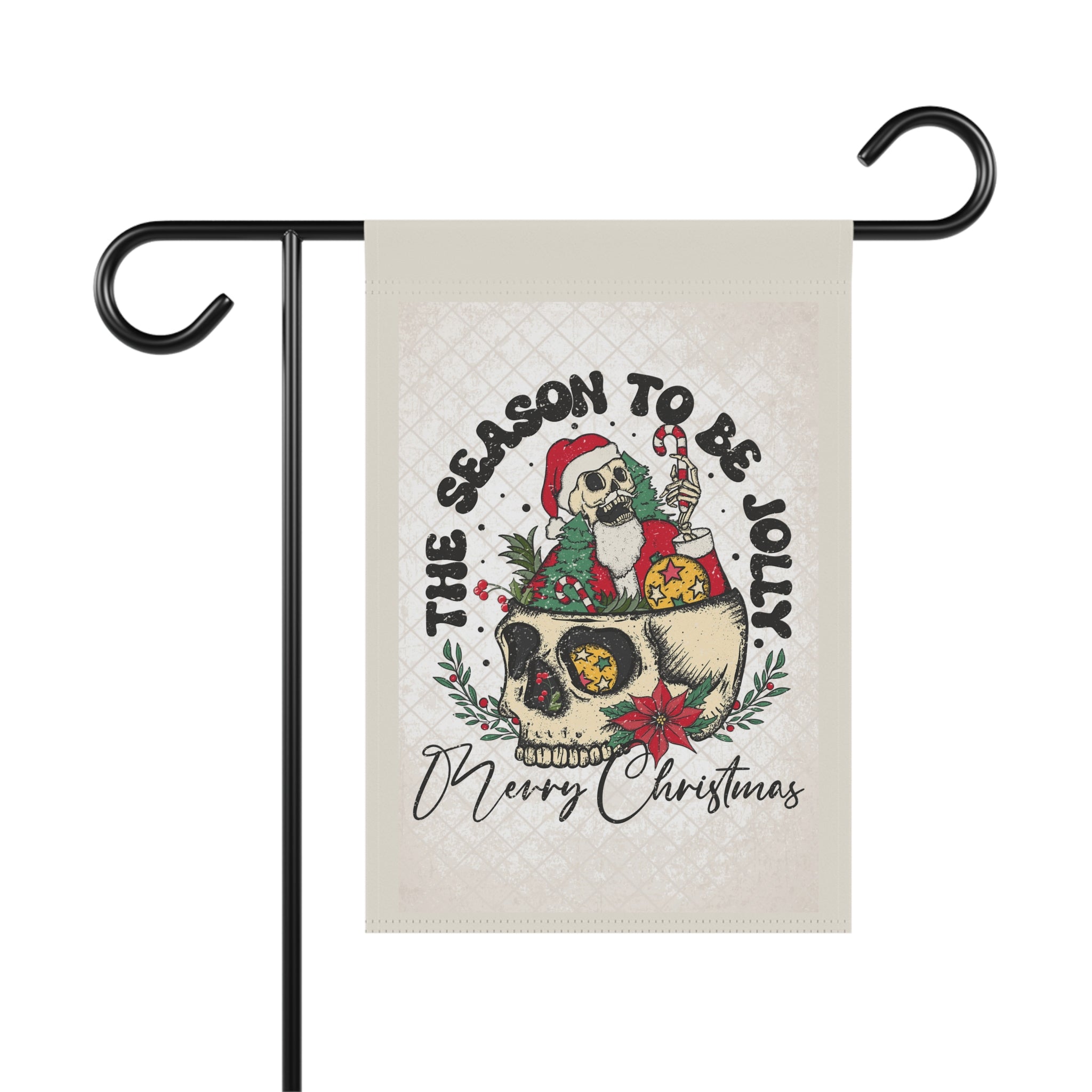 The Season To Be Jolly funny sarcastic skeleton Christmas garden flag, 12x18 winter yard decor