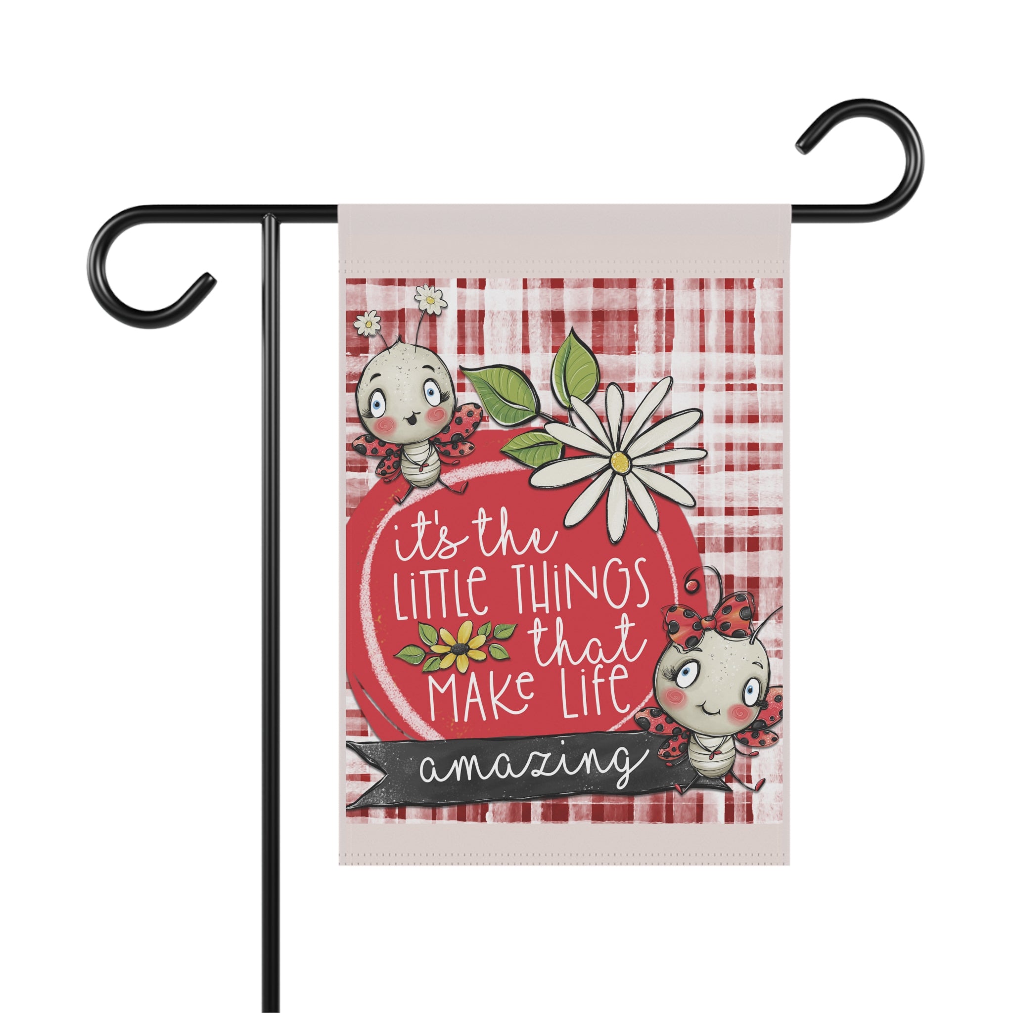 It's The Little Things watercolor ladybug garden flag with cottagecore florals