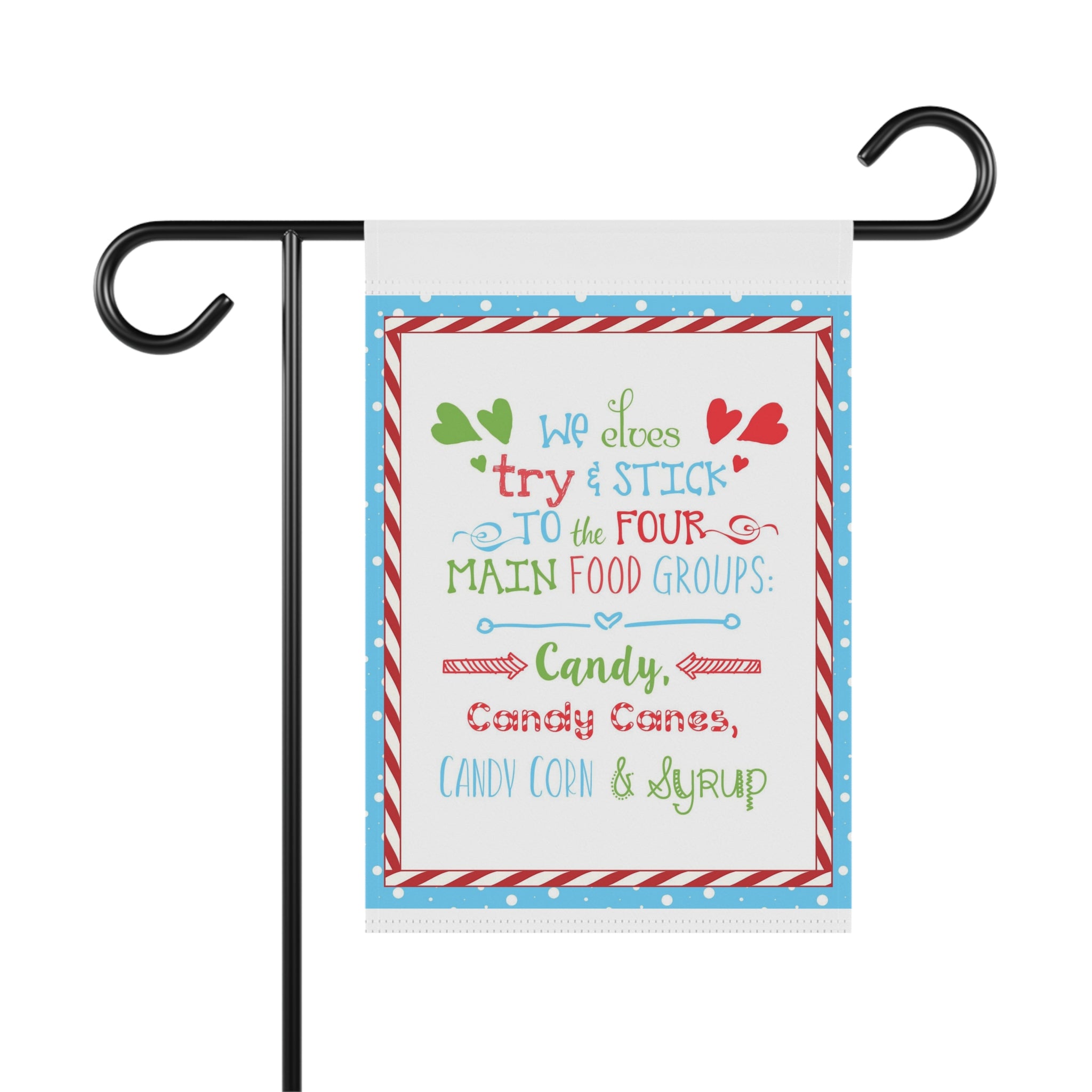 Four Food Groups funny candy Christmas garden flag, 12x18 winter yard decor