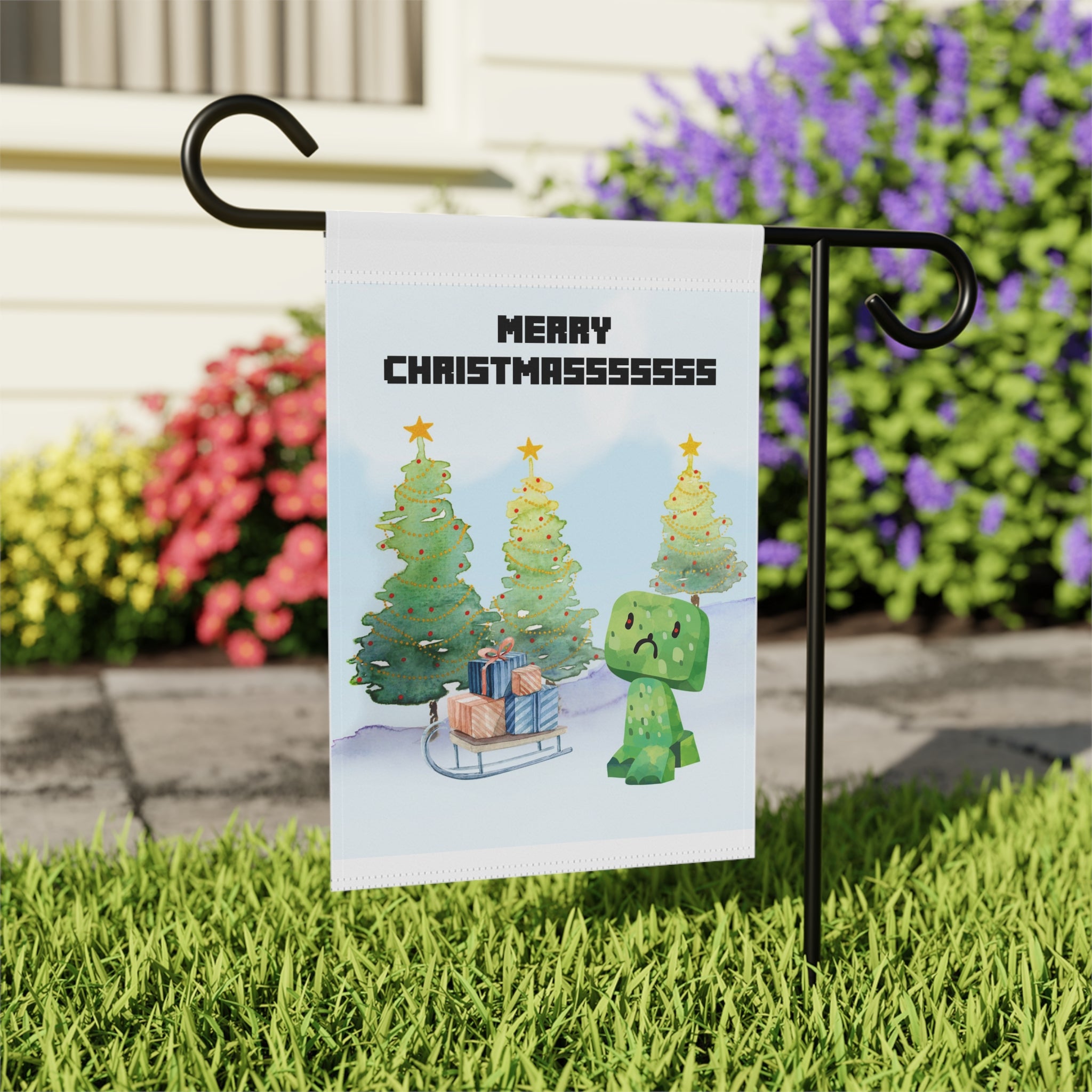Merry Christmasssss Video Gamer Themed Garden Flag 12x18 – Funny Winter House Yard Decor