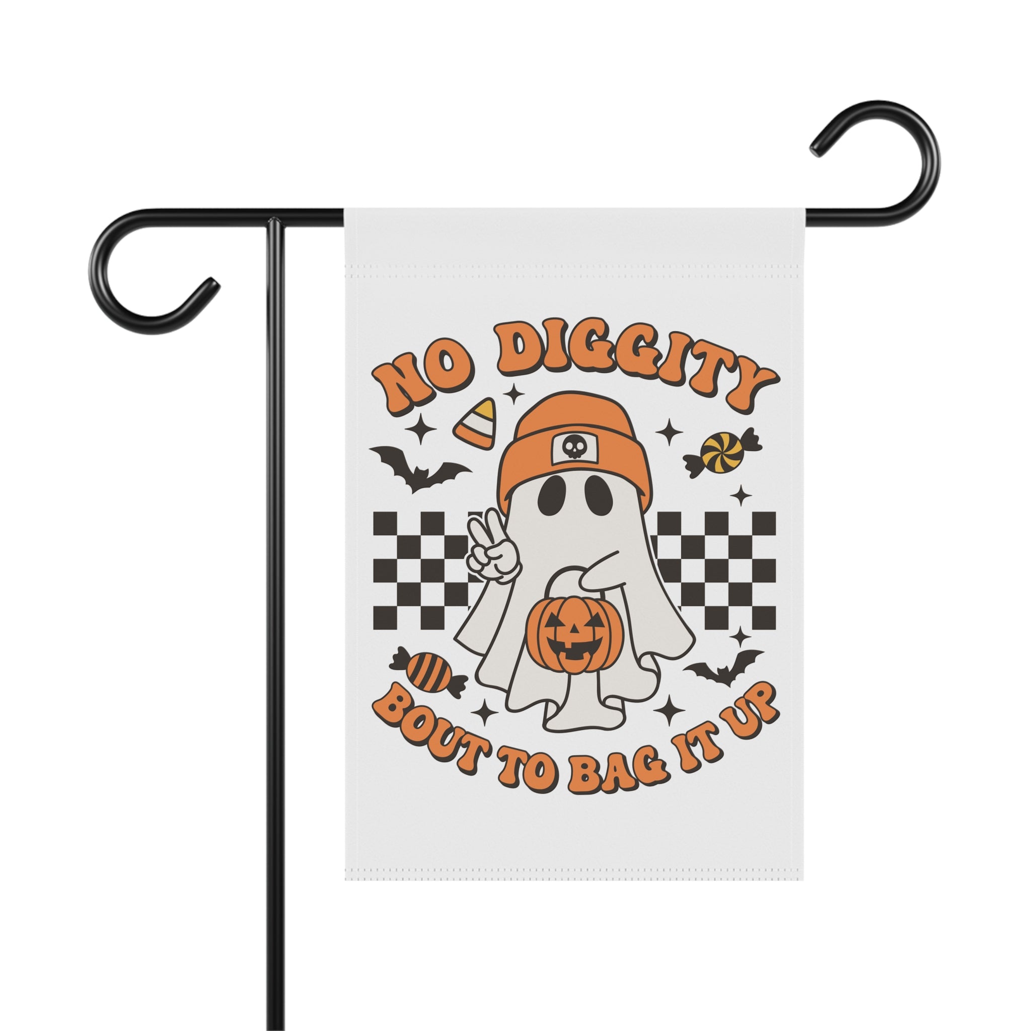 No Diggity Bout To Bag It Up Halloween Garden Flag 12x18 – Funny Ghost House Yard Decor