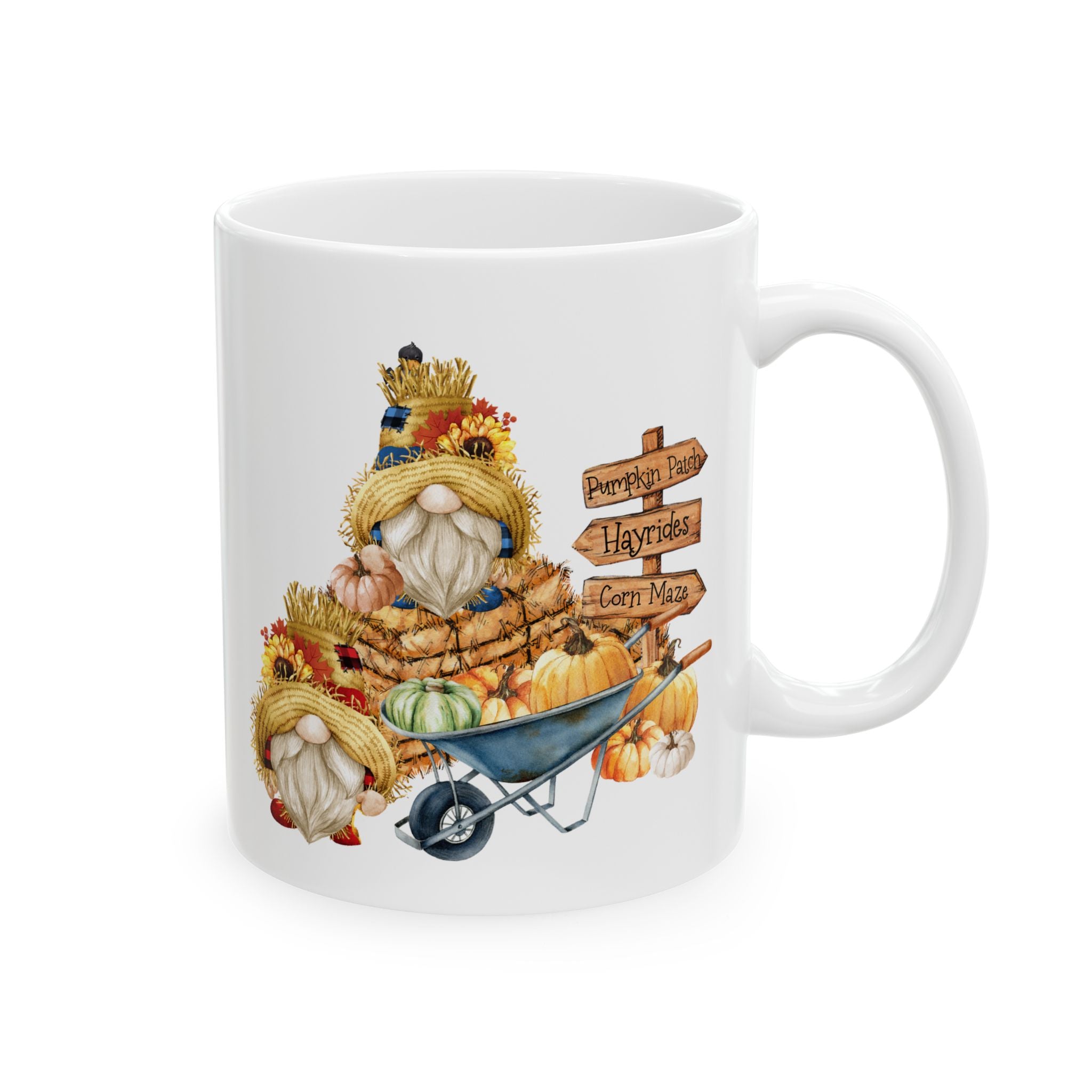 Harvest Gnome Pumpkin Patch Hayrides – Rustic Fall Coffee Mug (11oz, 15oz)