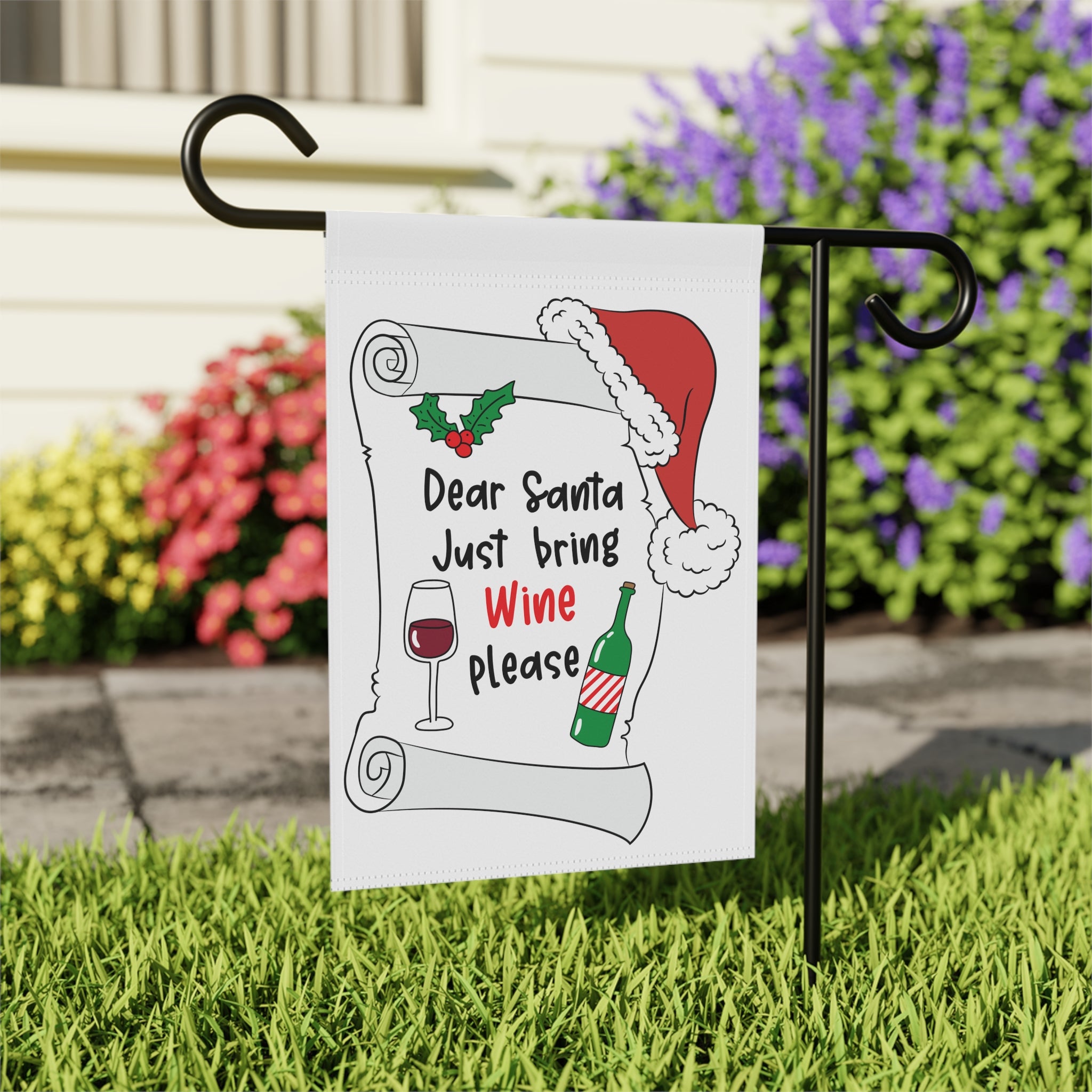 Dear Santa Bring Wine Christmas Tree Garden Flag 12x18 – Funny Winter House Yard Decor