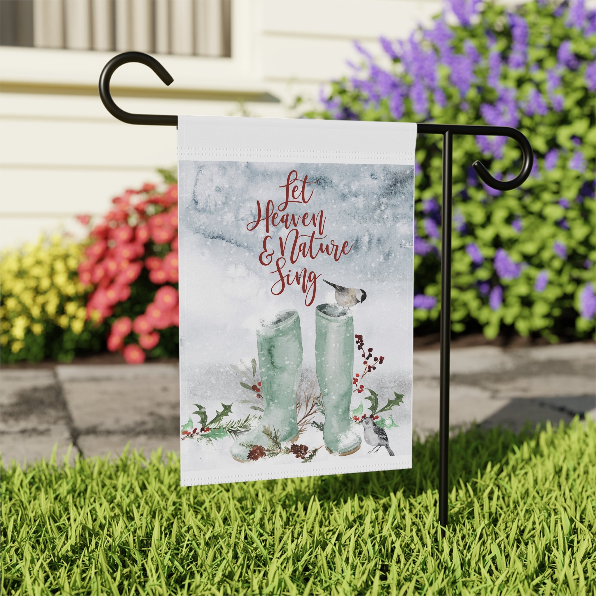 Let Heaven and Nature Sing Christmas Garden Flag 12x18 – Vintage Heritage Bird Floral Winter Yard Decor