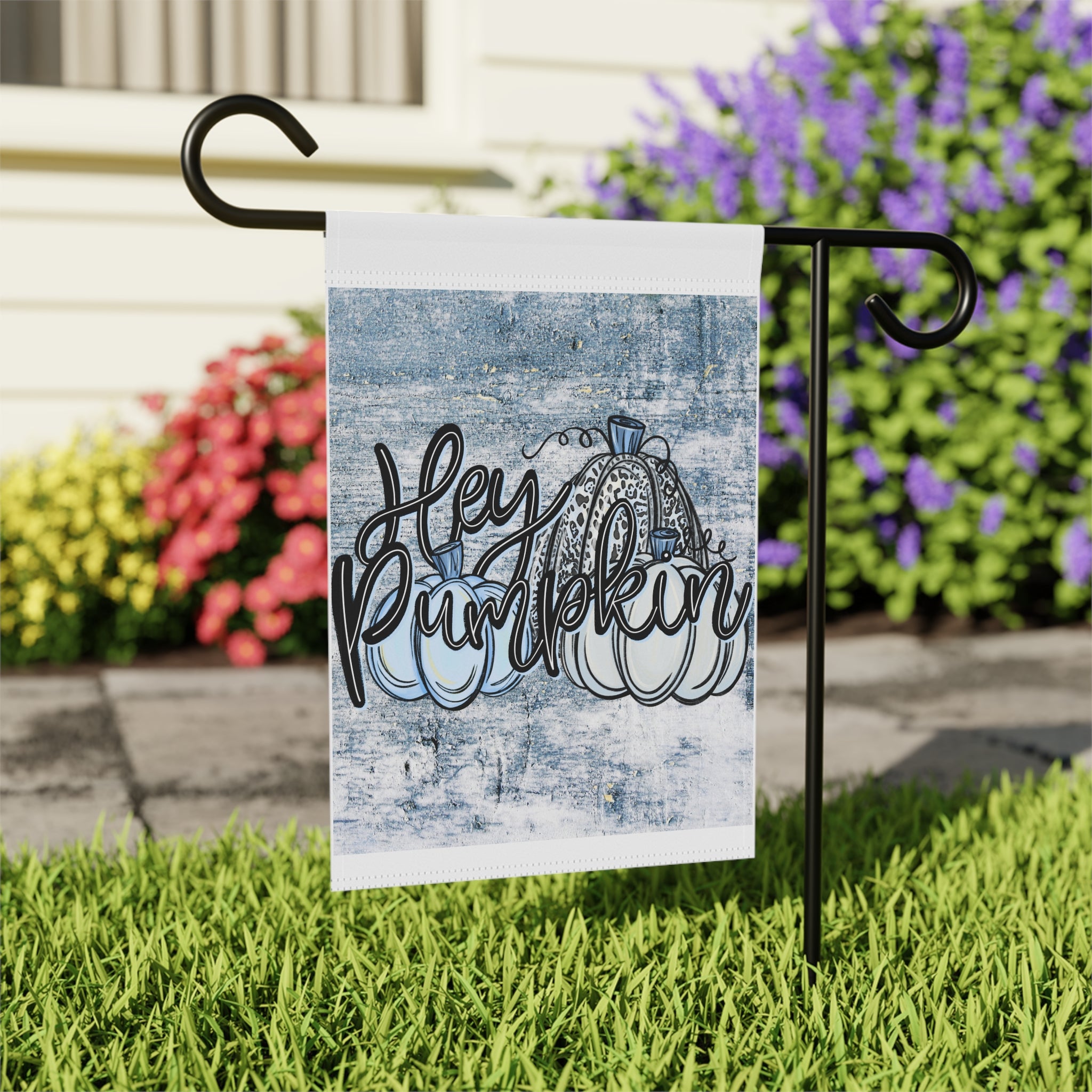 Denim Blue 'Hey Pumpkin' Garden Flag 12x18 – Halloween House Yard Decor